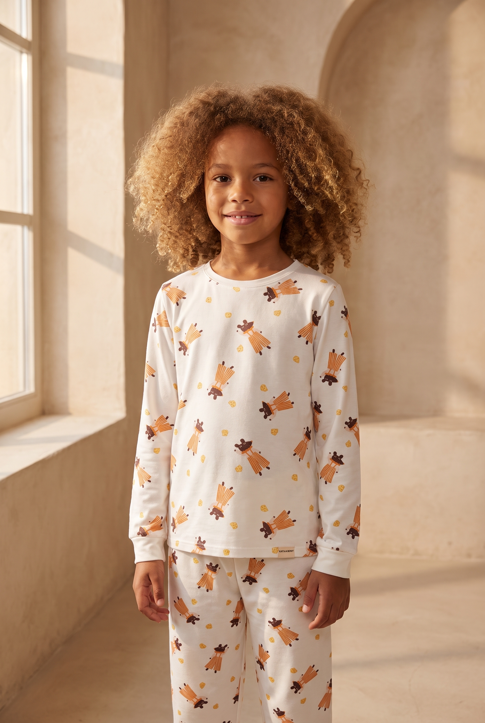 Çocuk Fare Desenli Paketli Pijama Takımı Ekru