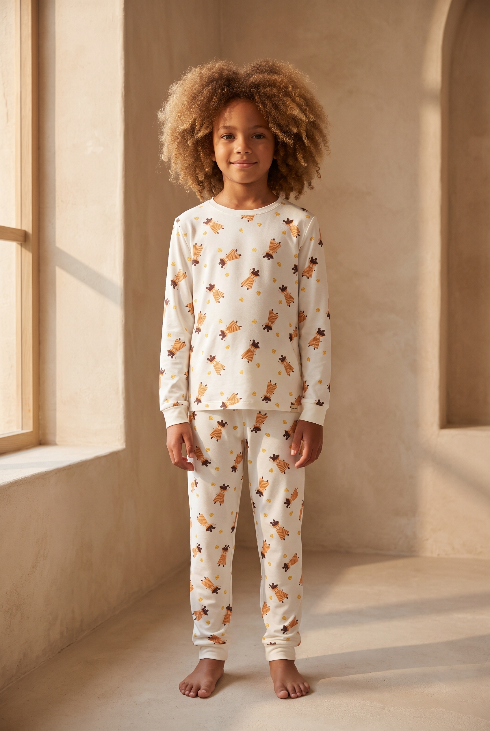 Çocuk Fare Desenli Paketli Pijama Takımı Ekru