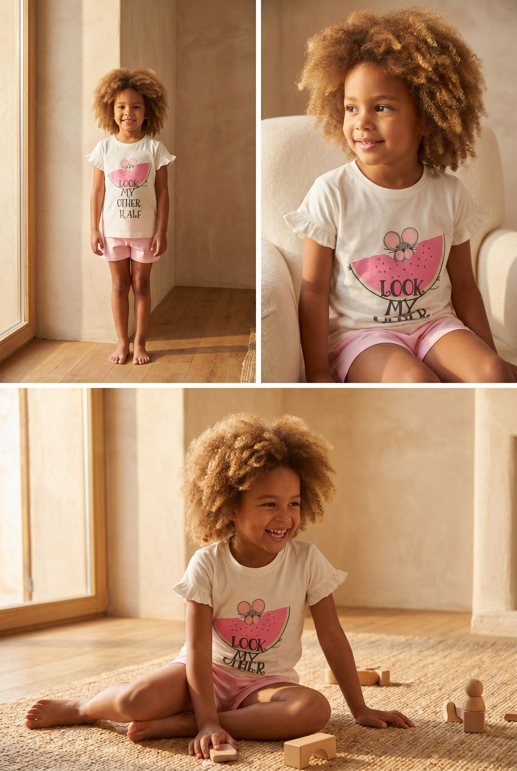 Çocuk Fare Desenli Şortlu Pijama Takımı