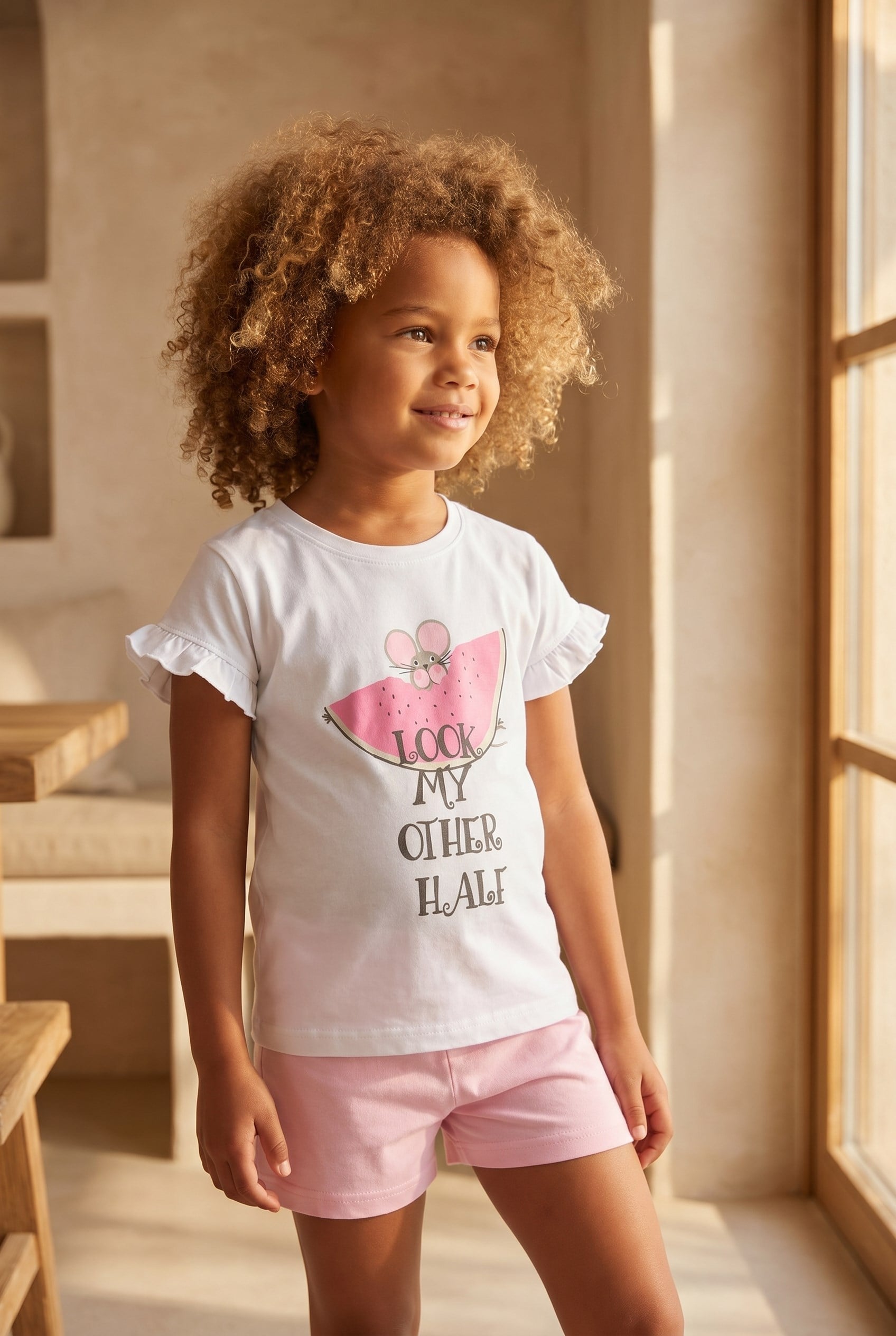 Çocuk Fare Desenli Şortlu Pijama Takımı