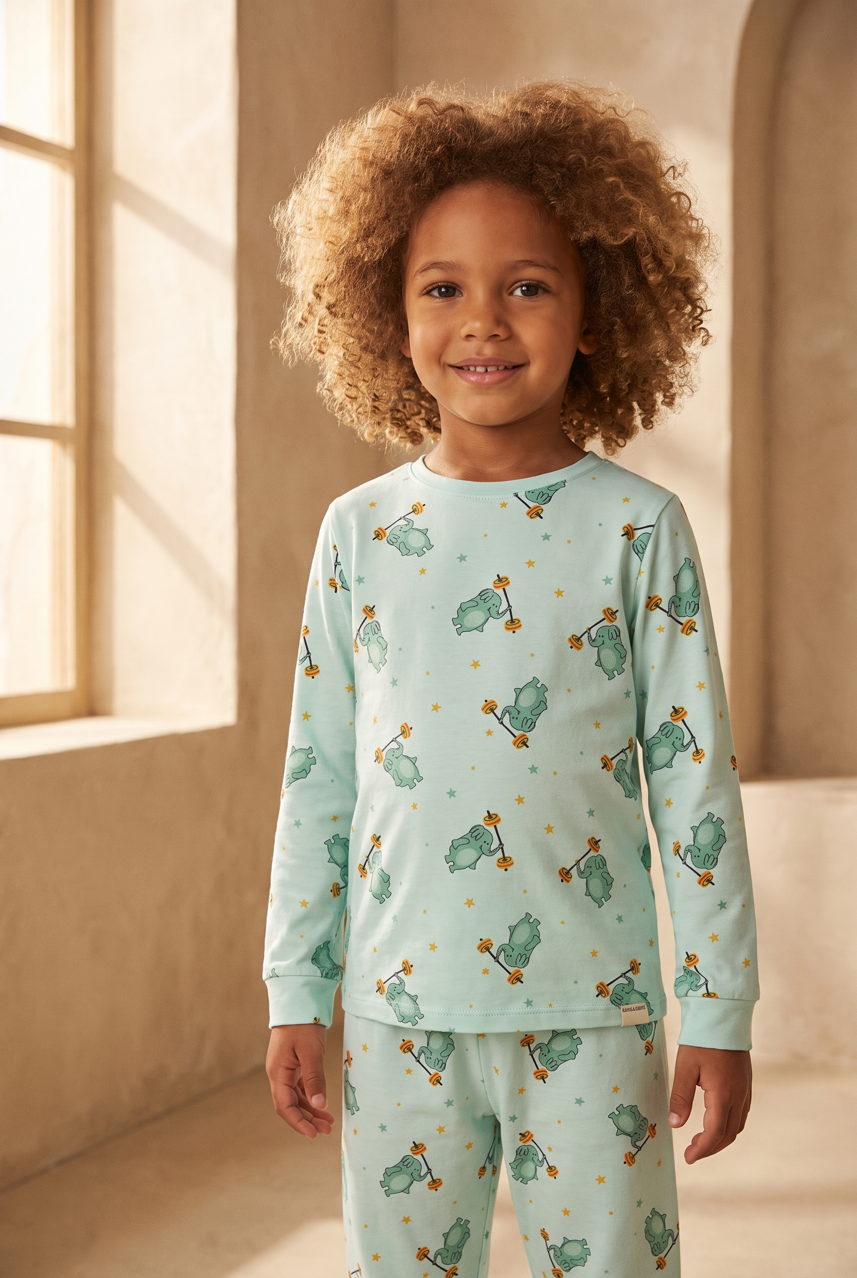 Çocuk Fil Desenli Paketli Pijama Takımı Yeşil