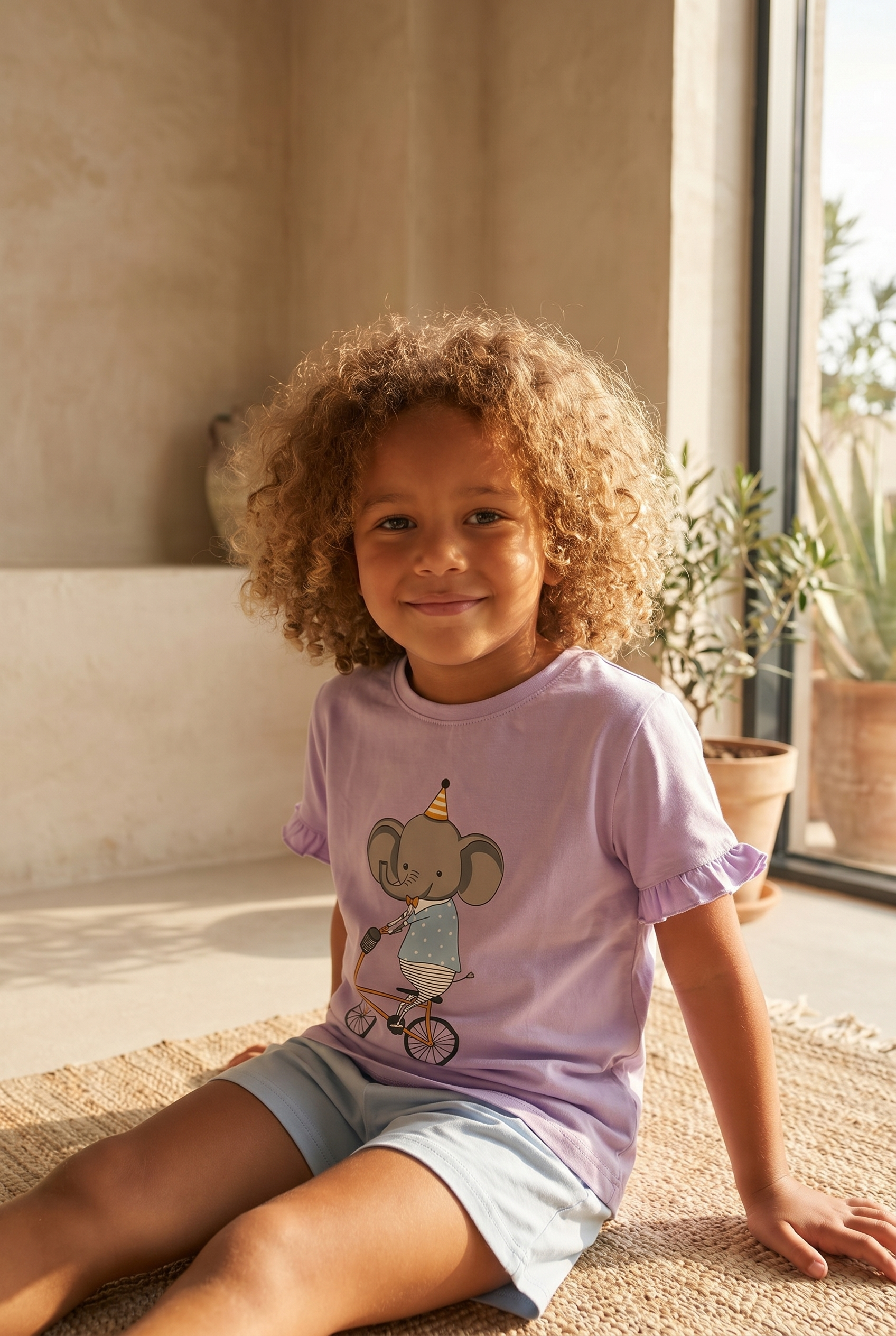 Çocuk Fil Desenli Şortlu Pijama Takımı