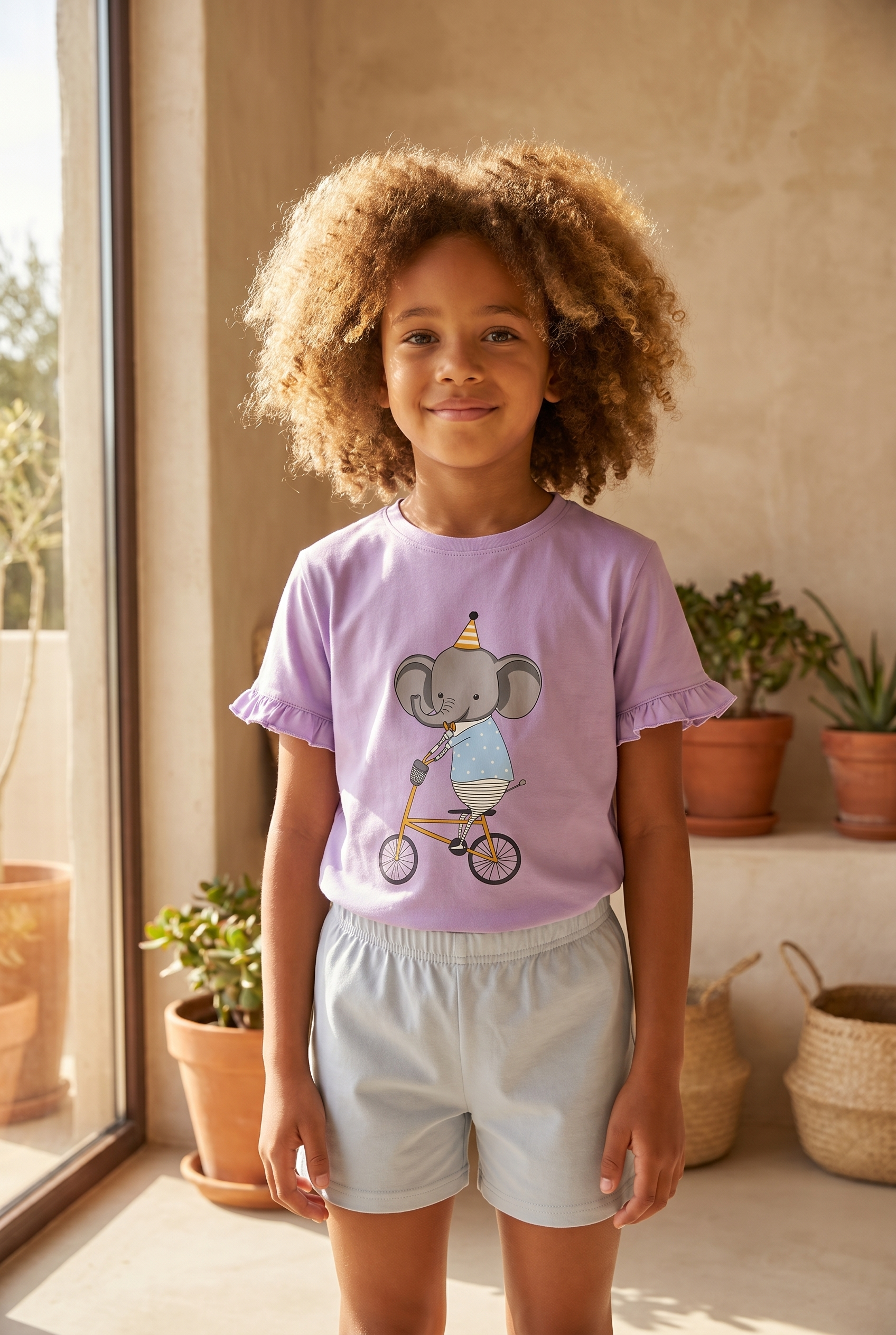 Çocuk Fil Desenli Şortlu Pijama Takımı
