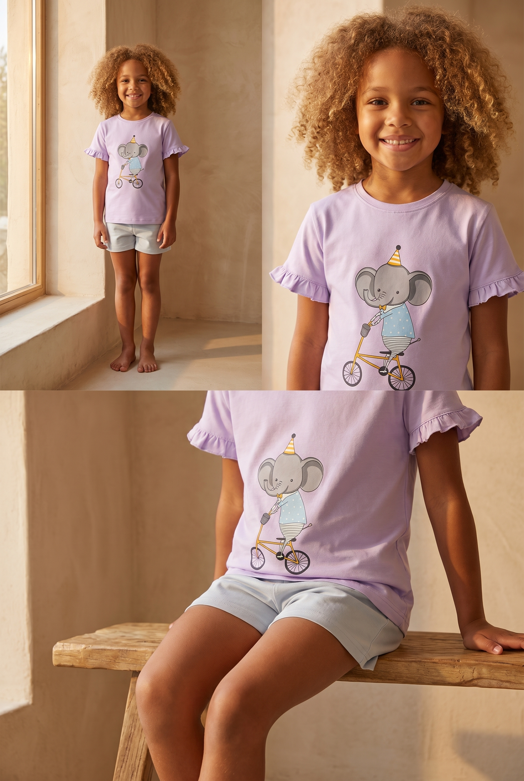 Çocuk Fil Desenli Şortlu Pijama Takımı