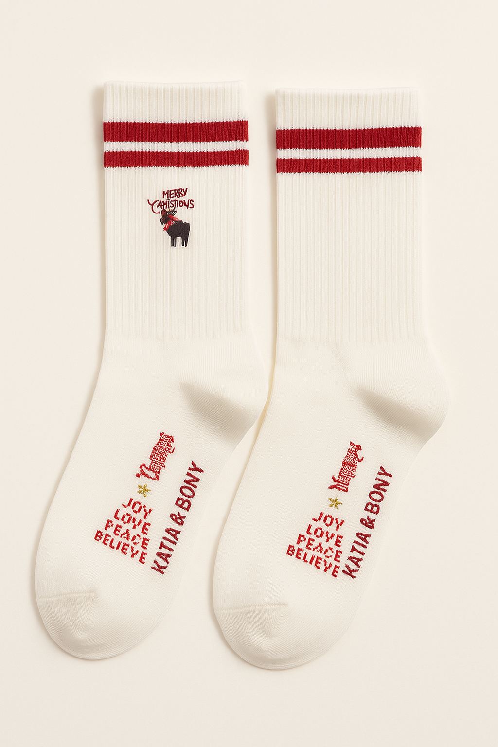 Çocuk Geyikli Soket Çorap Beyaz