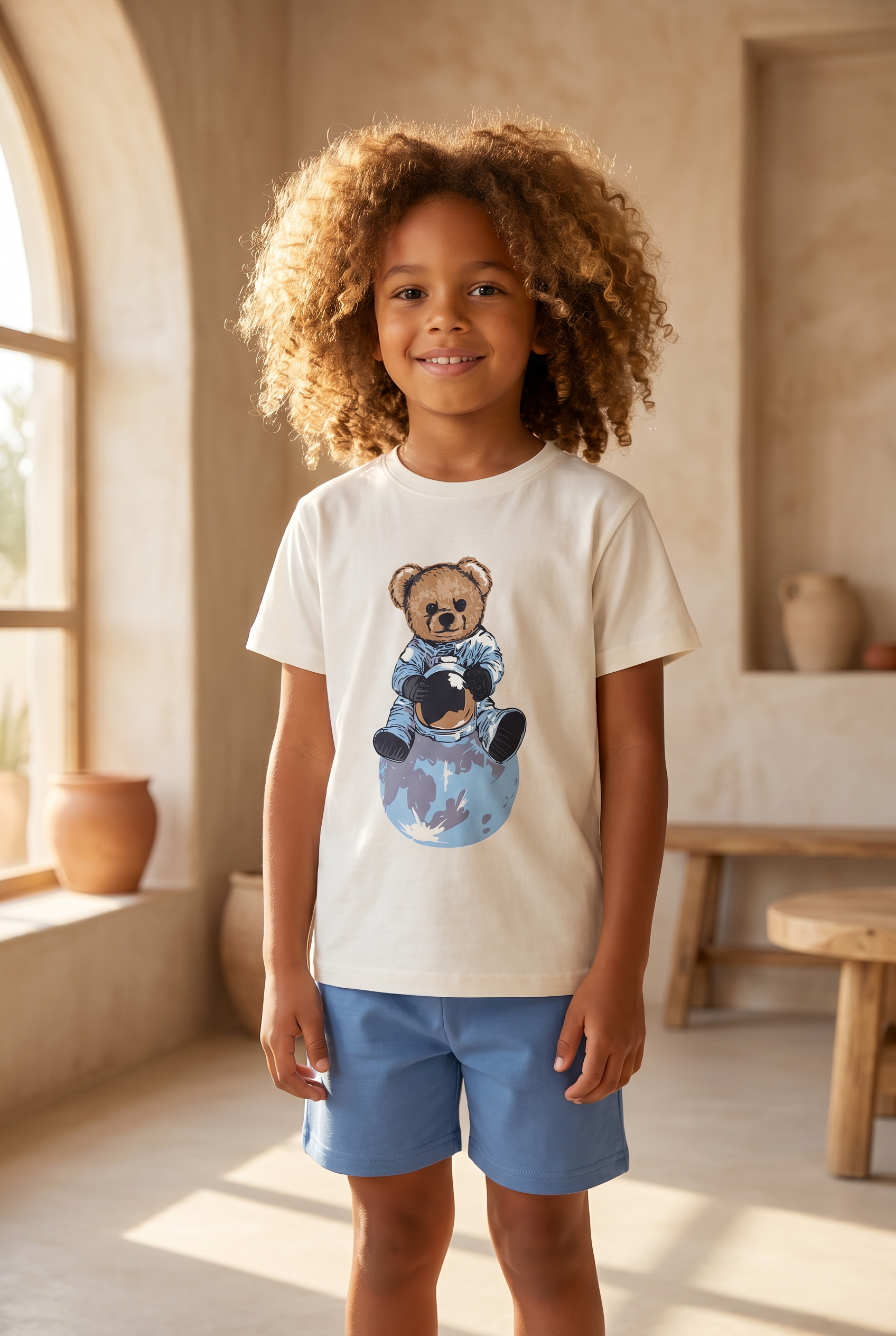 Çocuk Gezgin Teddy Desenli Şortlu Pijama Takımı