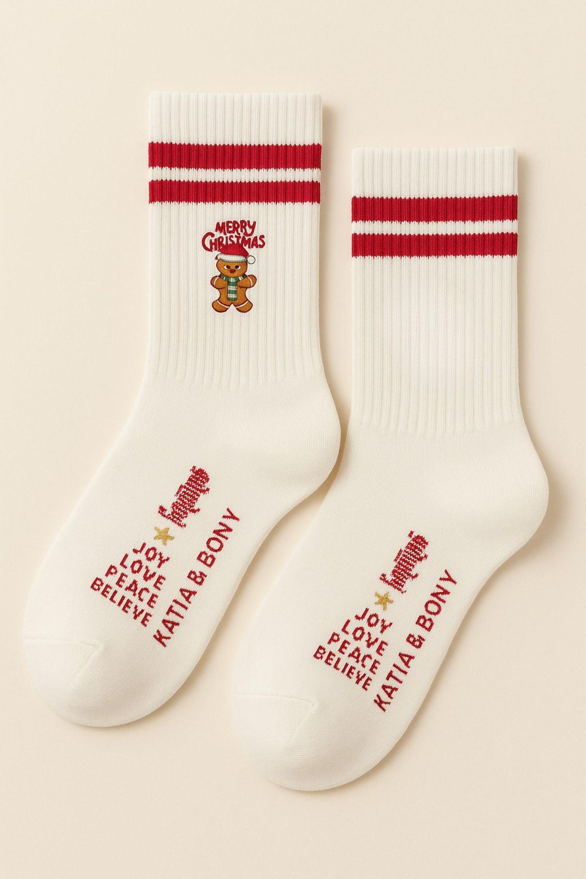 Çocuk Ginger Breadman Soket Çorap Beyaz