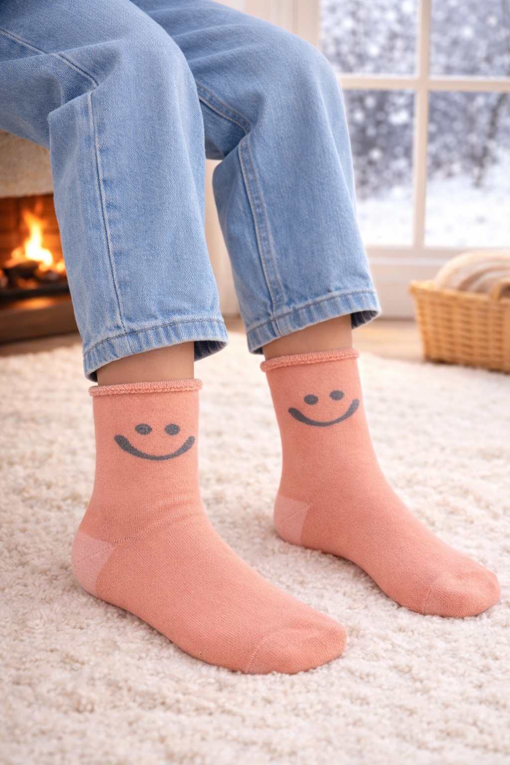 Çocuk Gülen Surat Desenli Sürpriz Havlu Soket Çorap Çok Renkli