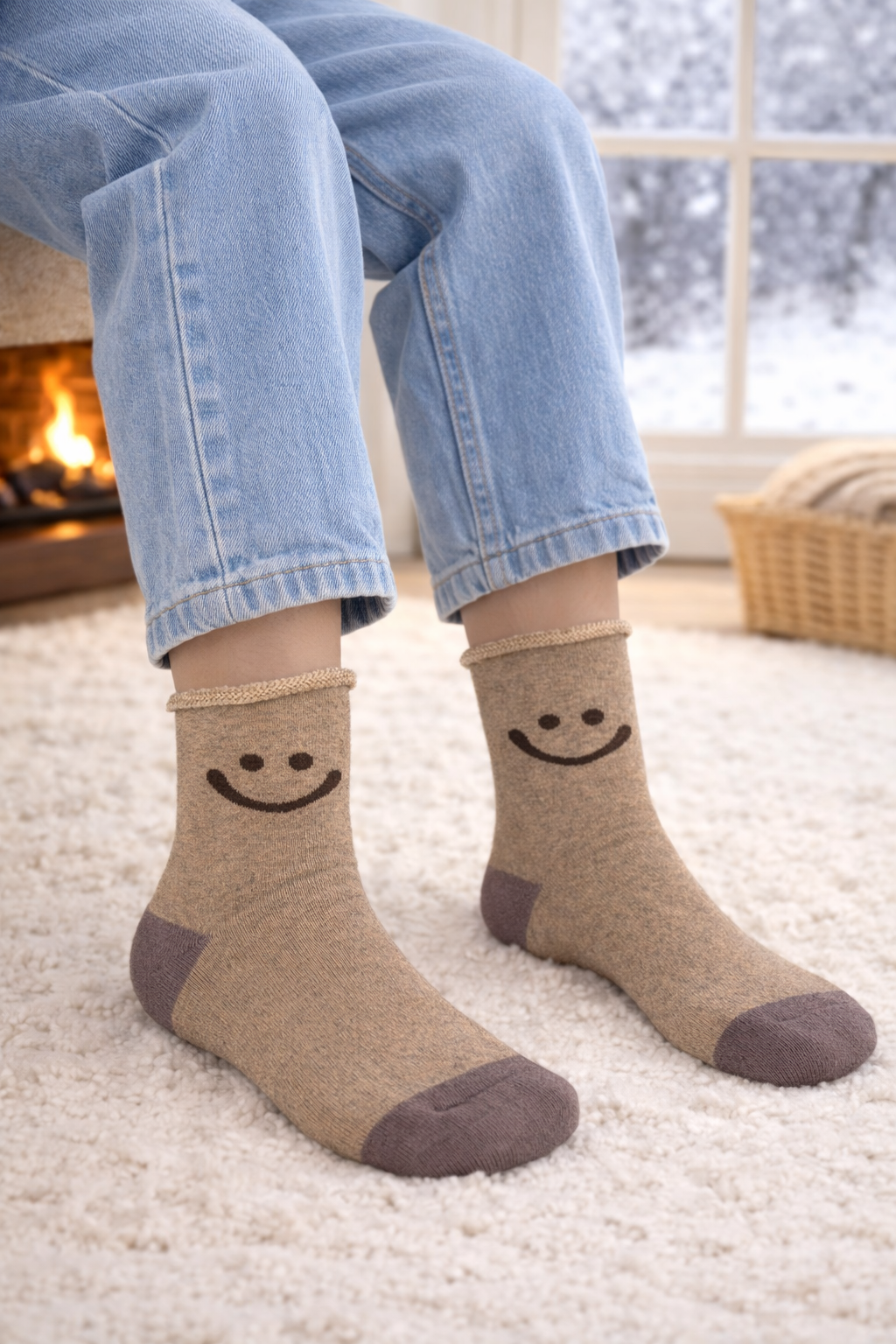 Çocuk Gülen Surat Desenli Sürpriz Havlu Soket Çorap Çok Renkli