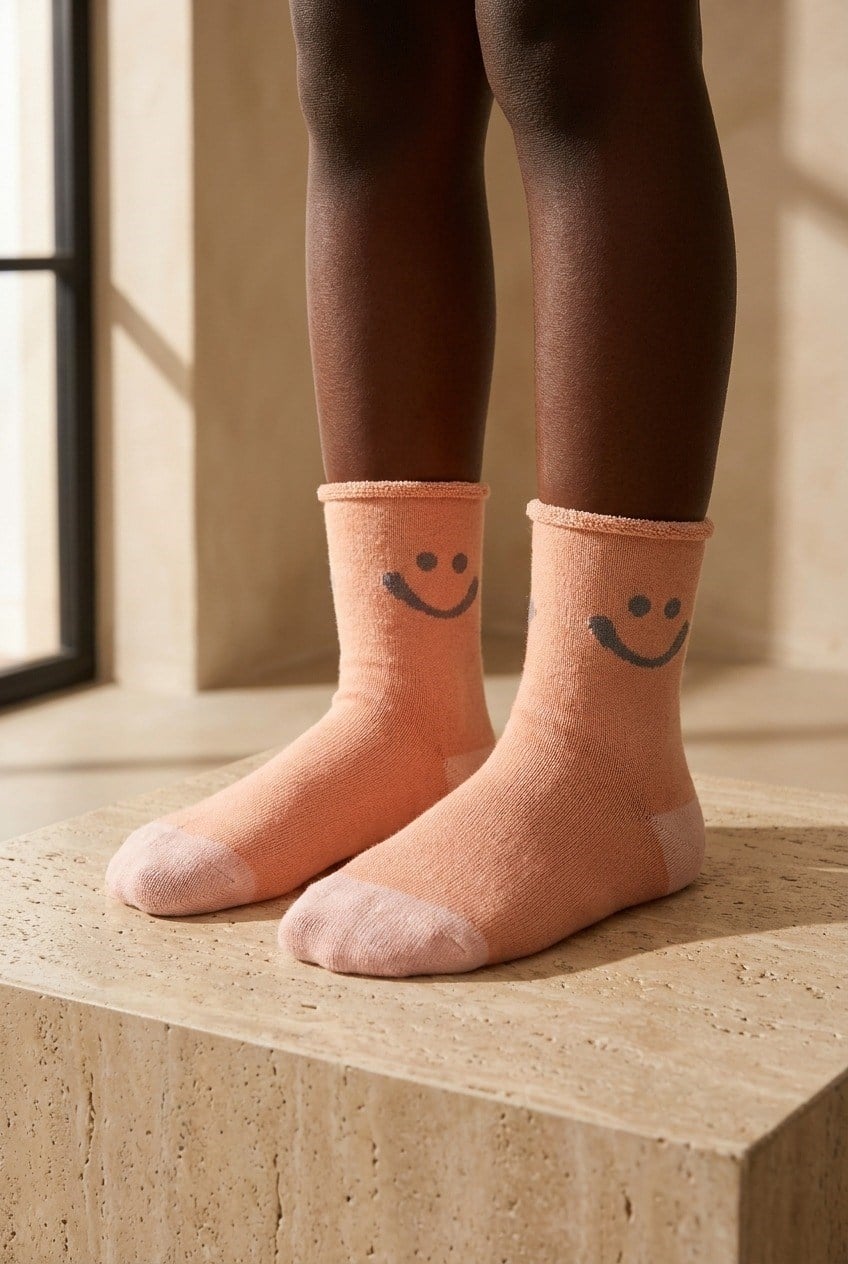 Children's Smiling Face Pattern Surprise Towel Ankle Socks Multi-Colored