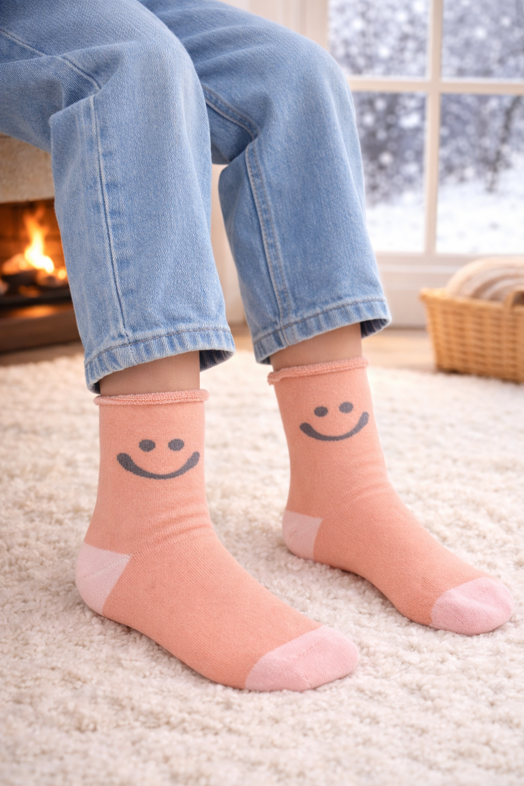 Çocuk Gülen Surat Desenli Sürpriz Havlu Soket Çorap Çok Renkli