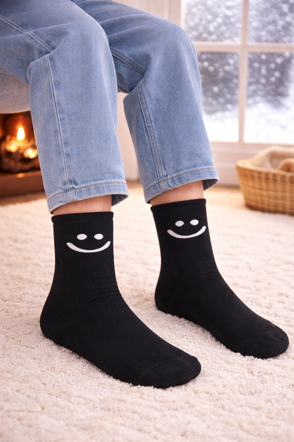 Çocuk Gülen Surat Desenli Sürpriz Havlu Soket Çorap Çok Renkli