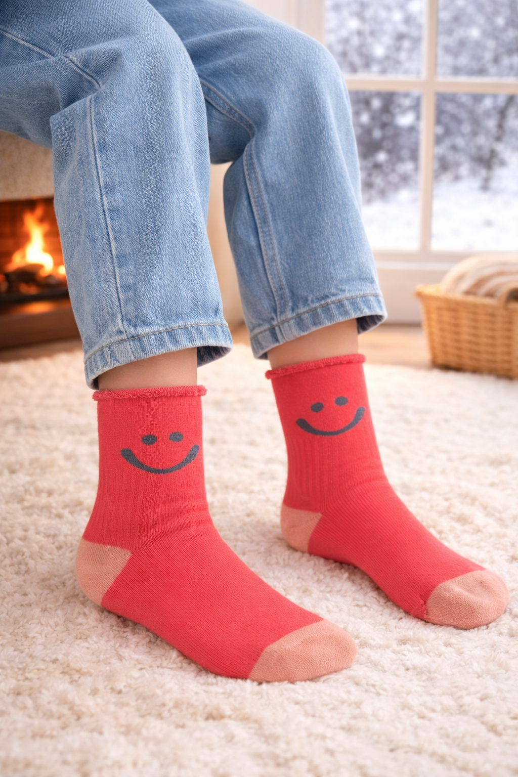 Çocuk Gülen Surat Desenli Sürpriz Havlu Soket Çorap Çok Renkli