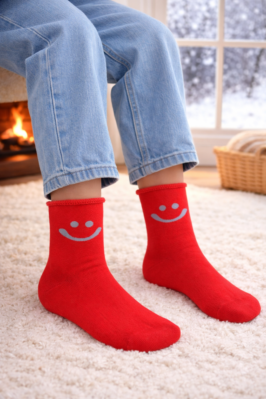 Çocuk Gülen Surat Desenli Sürpriz Havlu Soket Çorap Çok Renkli