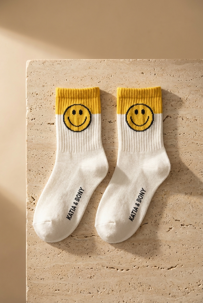 3Pck Smıle Face Chıldren's Socket Socks Yellow