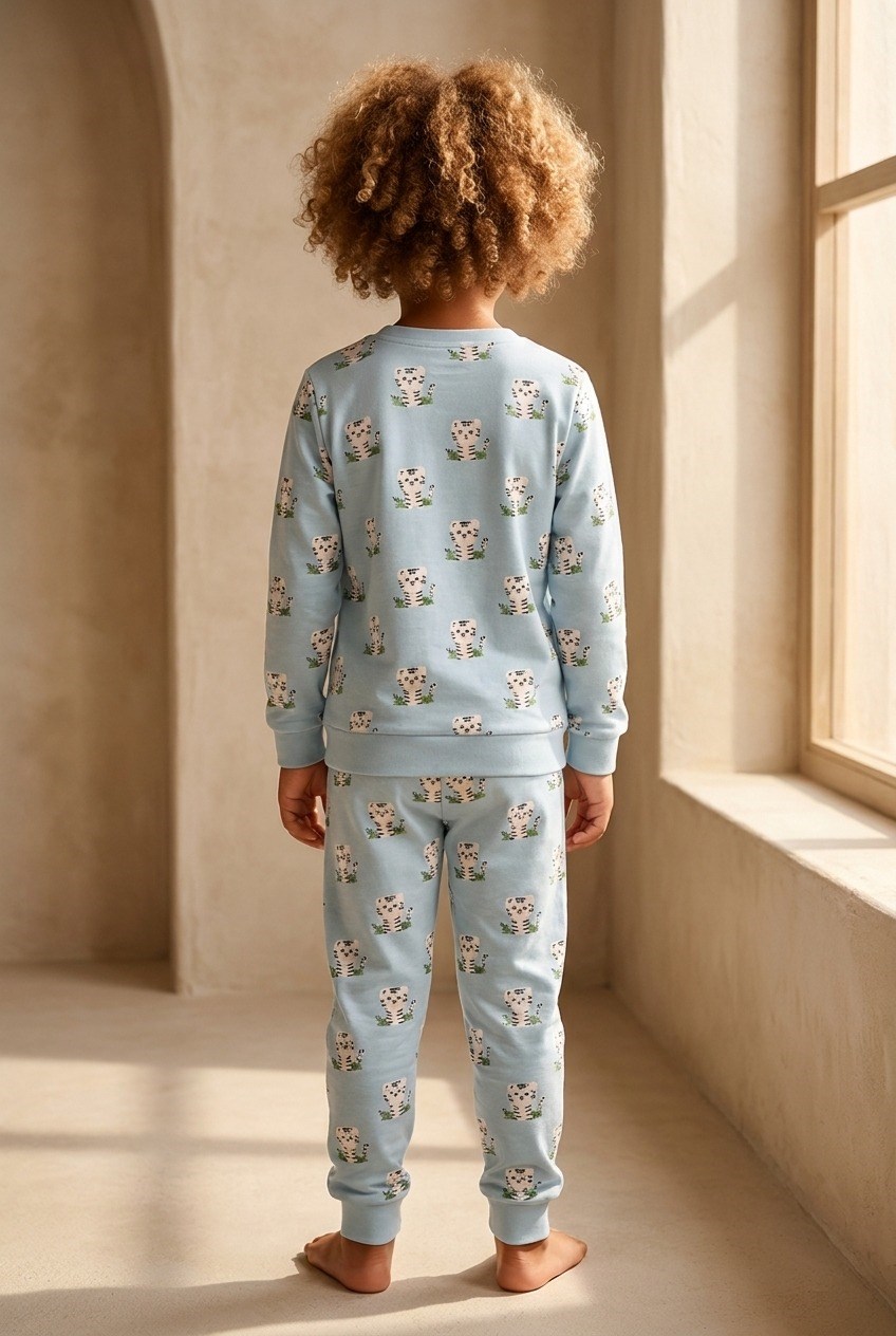 Çocuk Hayvan Desenli Pijama Takımı Mavi