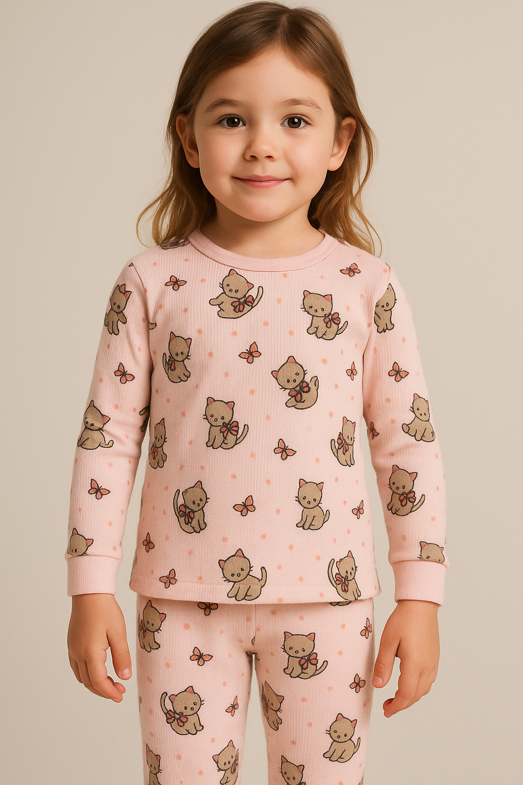 Çocuk Kedi Desenli Pijama Takımı