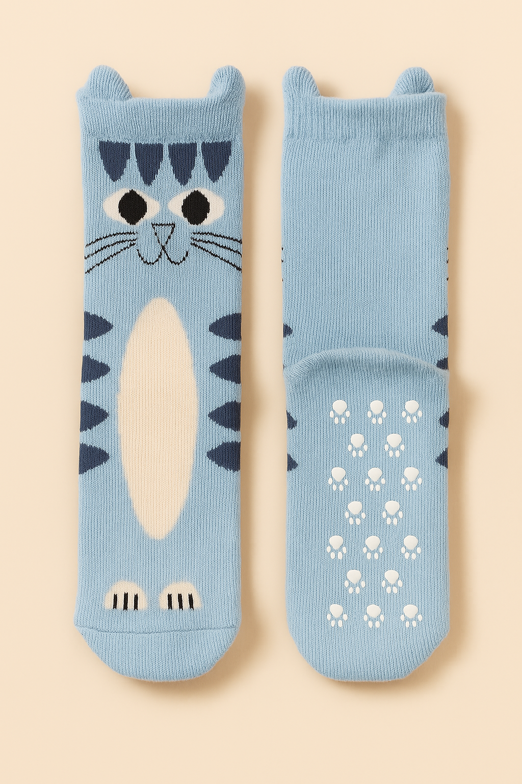 Çocuk Kedi Desenli Soket Çorap Mavi