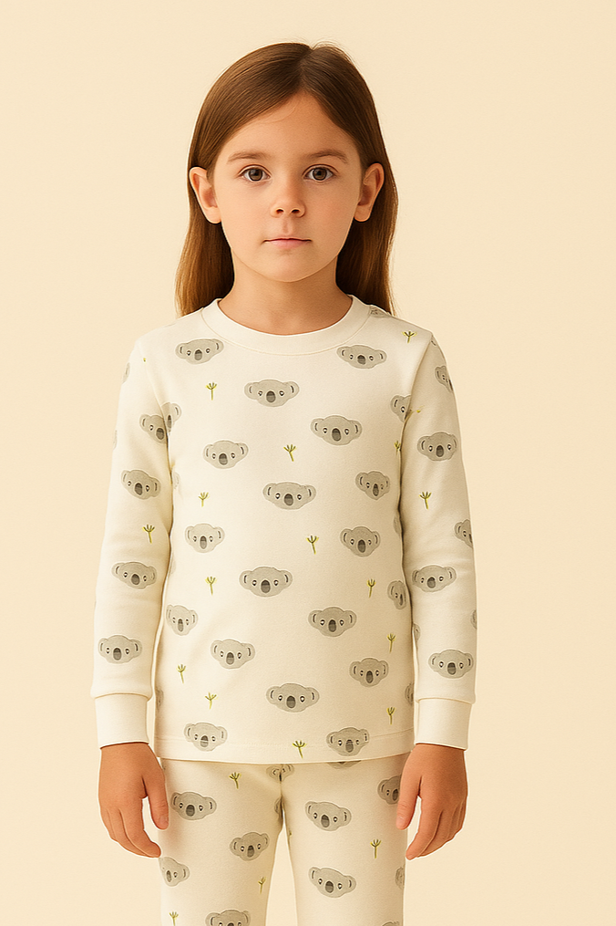 Çocuk Koala Desenli Pijama Takımı Ekru