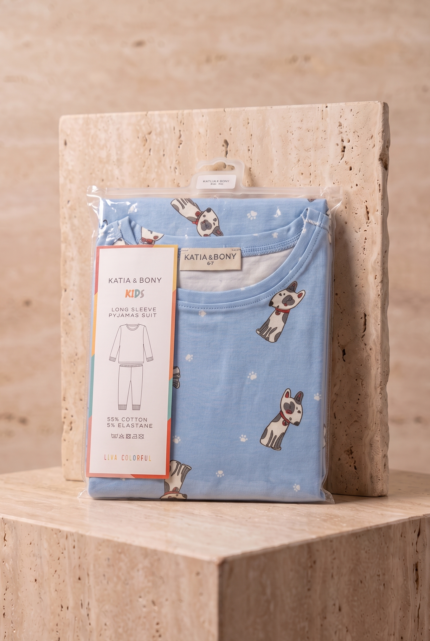 Çocuk Köpek Desenli Paketli Pijama Takımı Mavi