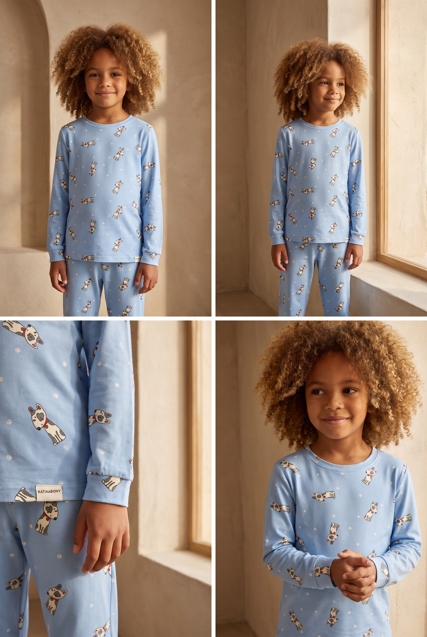 Çocuk Köpek Desenli Paketli Pijama Takımı Mavi