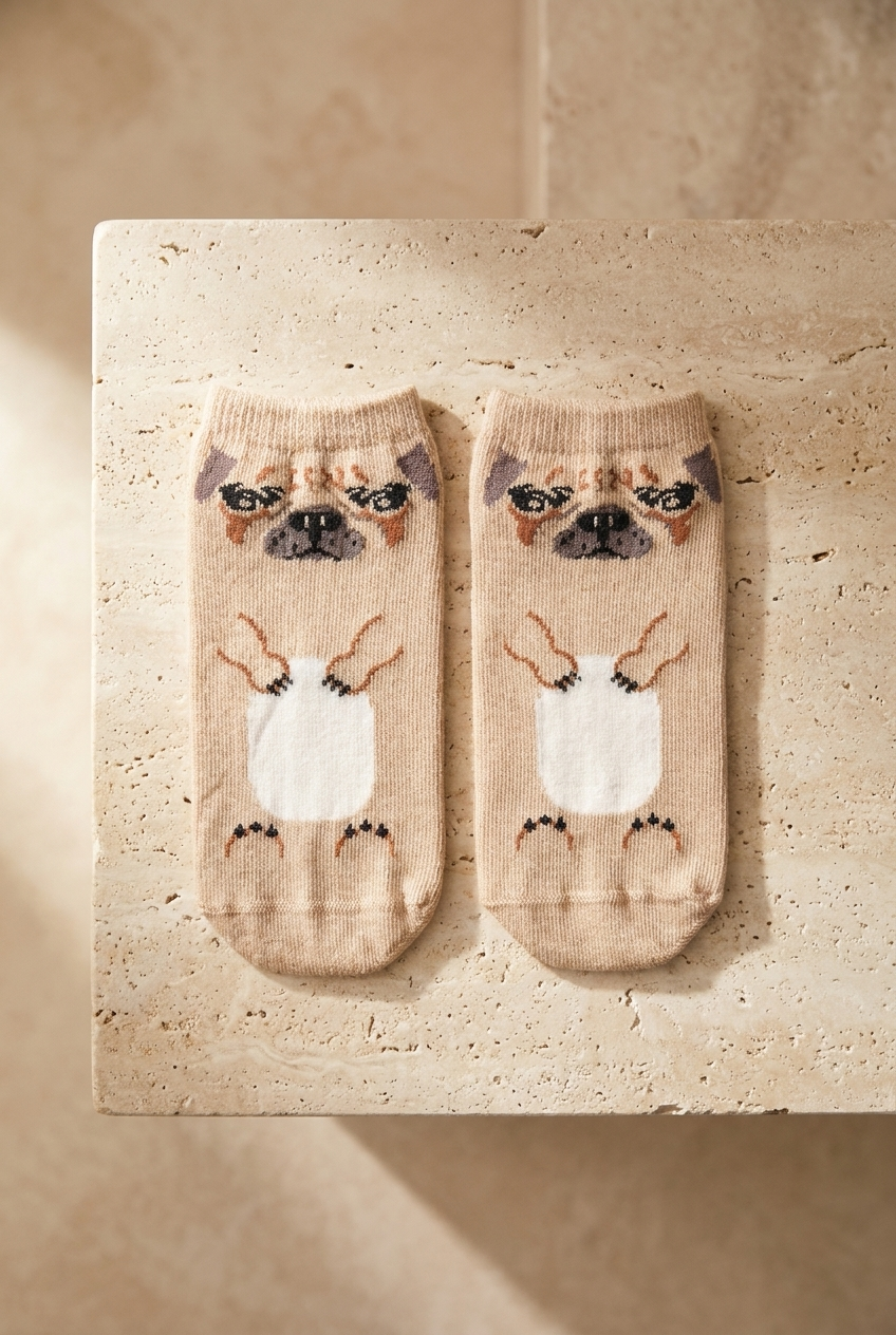 Çocuk Köpek Desenli Step Çorap Kahverengi