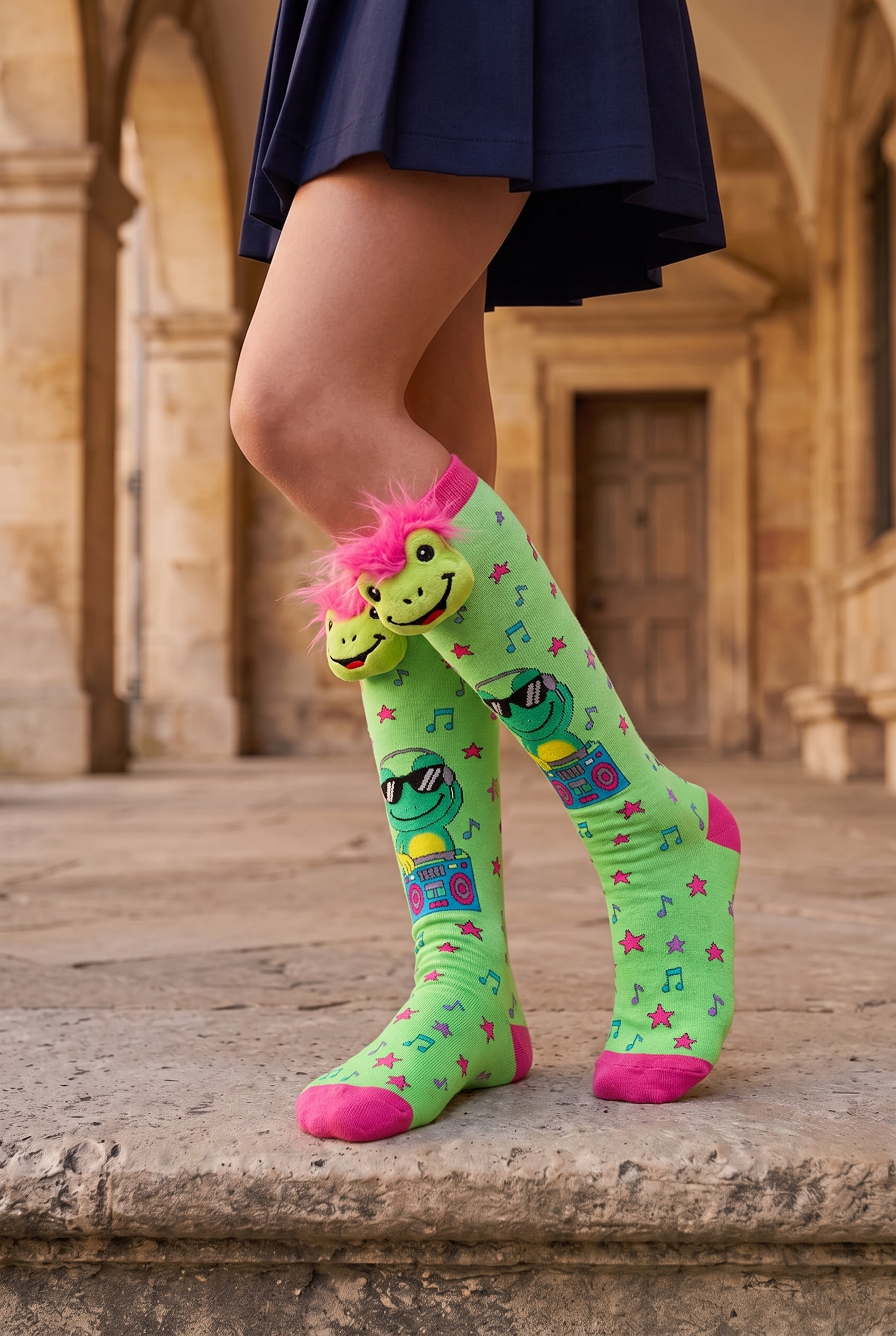 Frog Patterned Chıldren's Laptop Socks Wıth Accessorıes Multıcolored