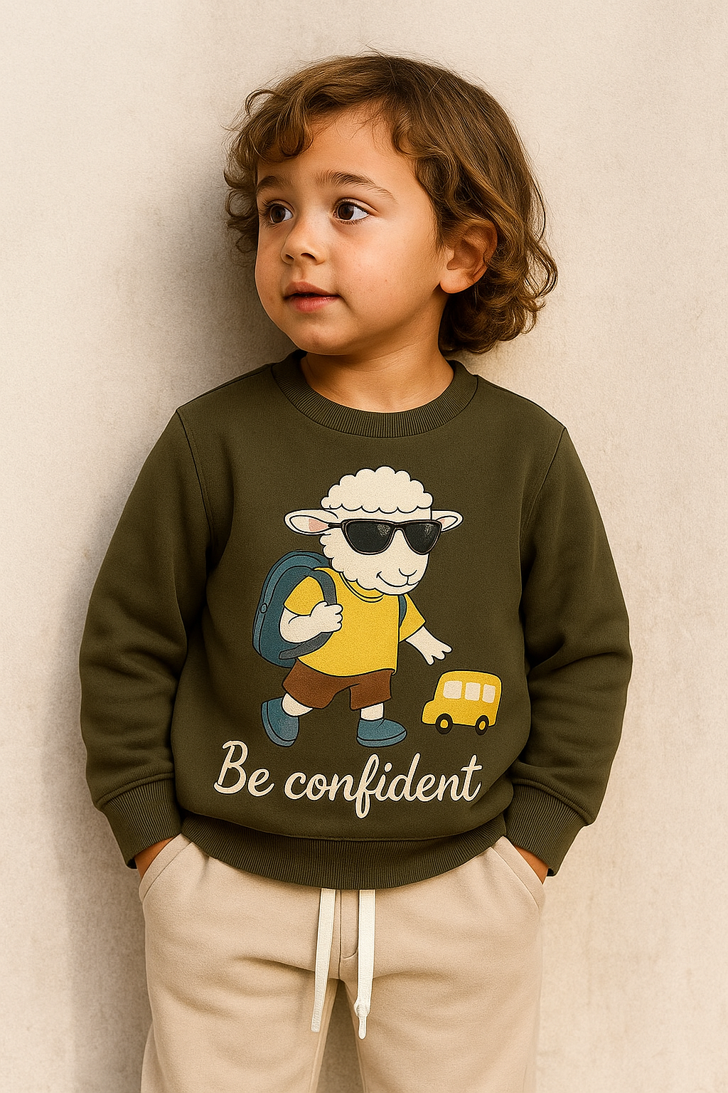 Çocuk Kuzu Baskılı Eşofman Takımı Haki