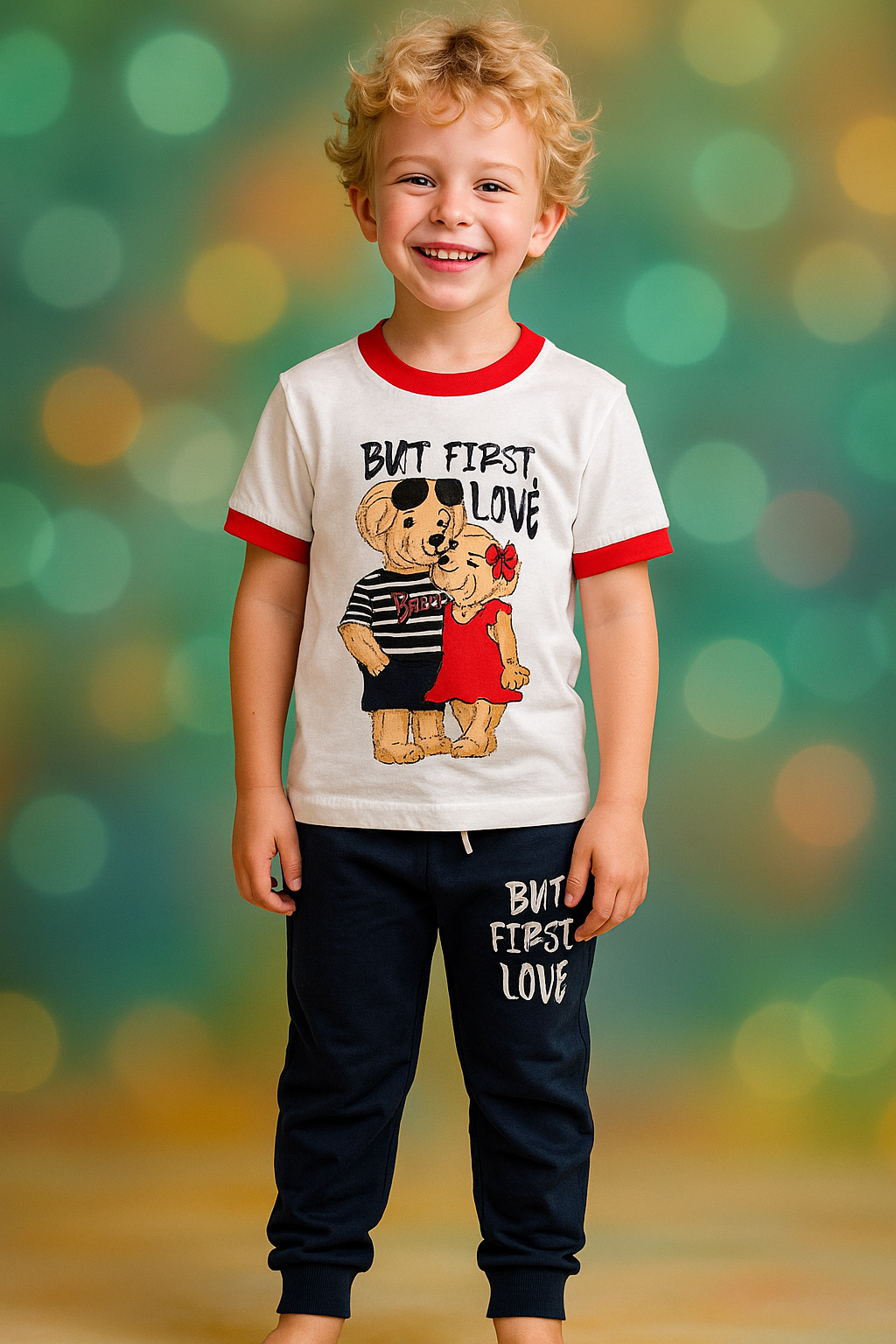 Çocuk Love Ayıcık Desenli Kısa Kollu Pijama Takımı