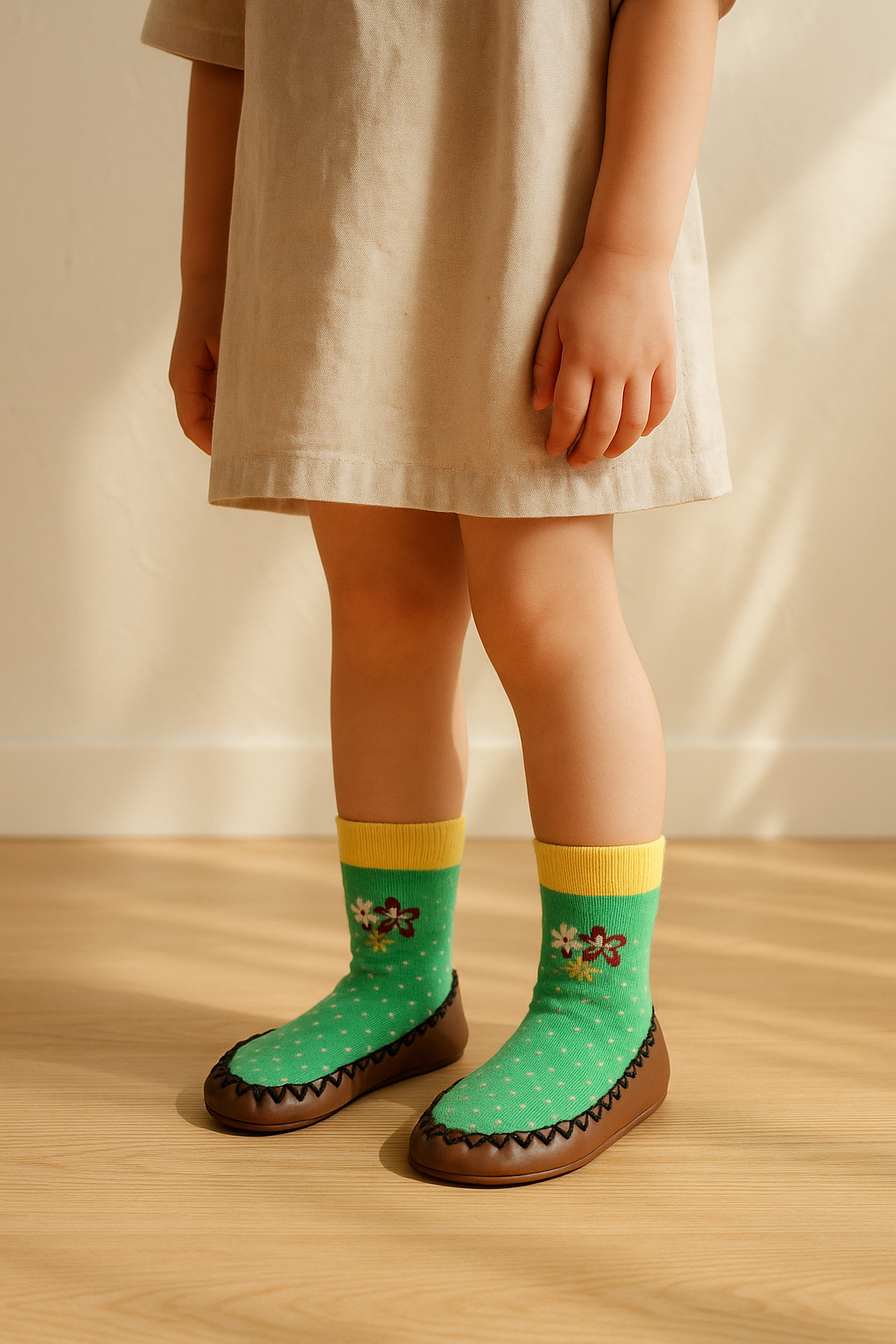 Çocuk Makosen Soket Çorap Patik Panduf – Kaydırmaz Ev & Anaokulu Ayakkabısı Yeşil
