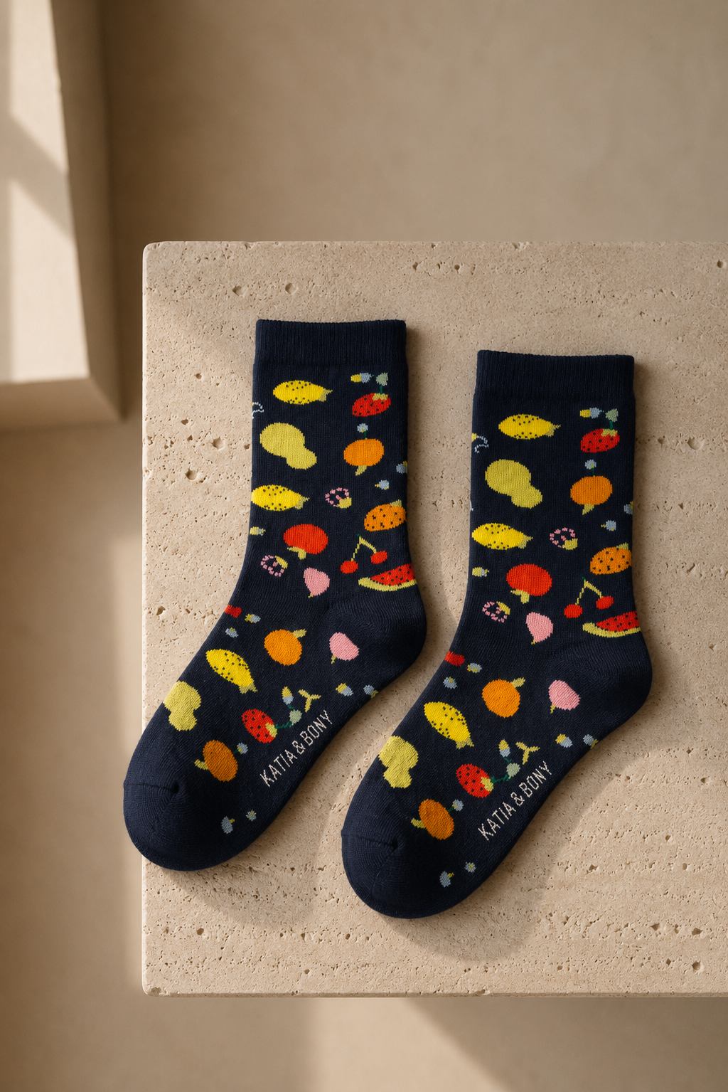 Children's Fruit Patterned Socks Navy Blue