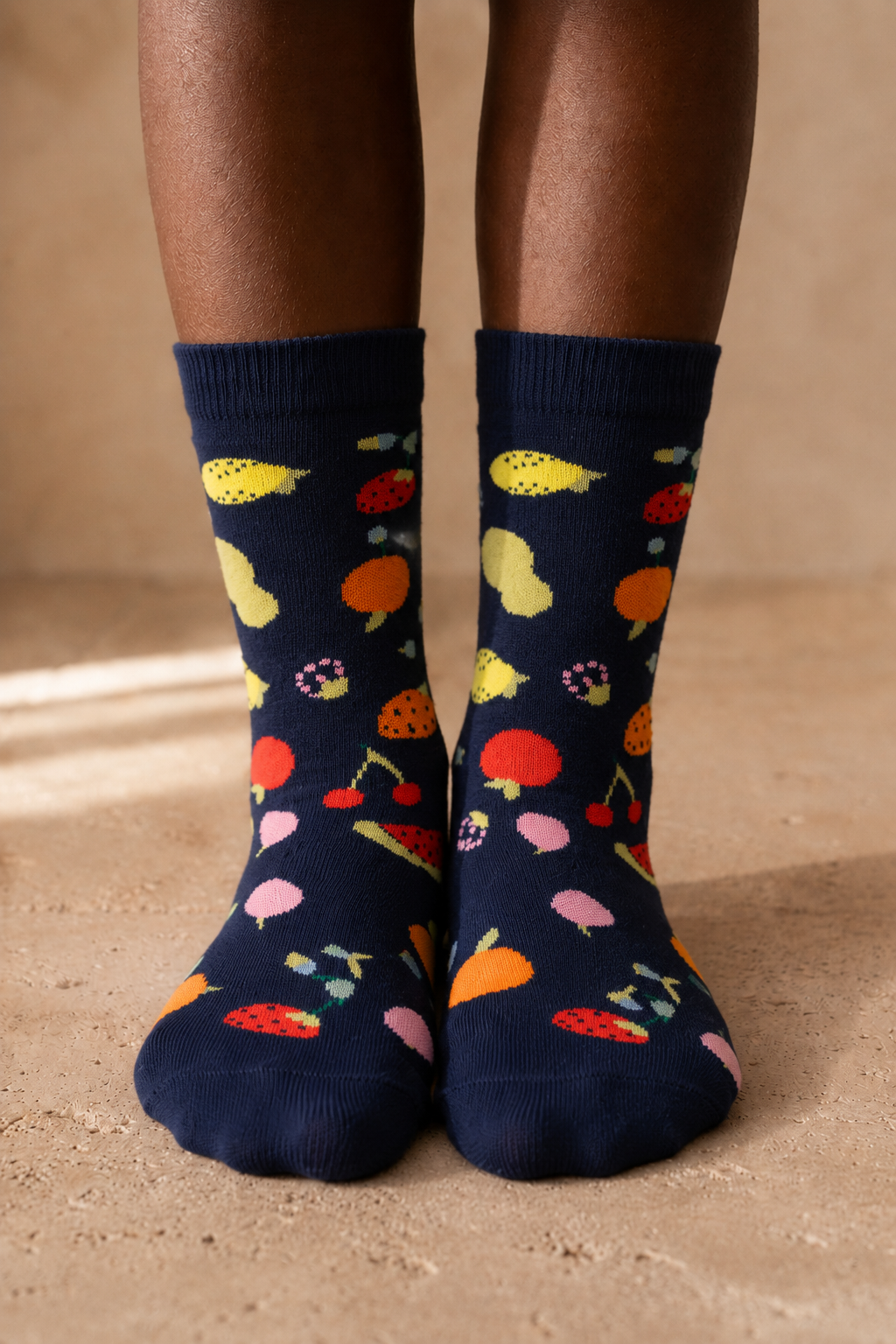 Children's Fruit Patterned Socks Navy Blue