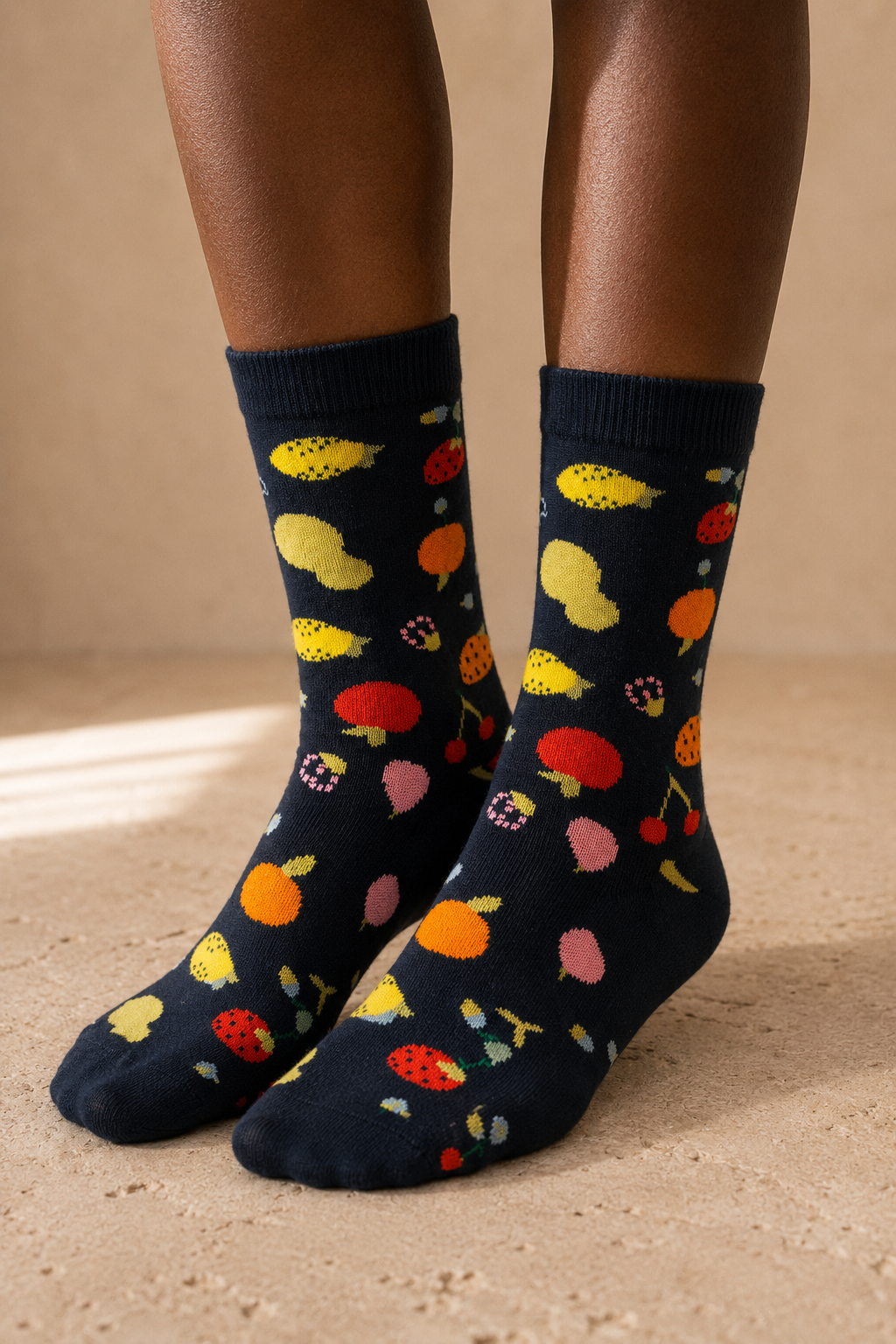 Children's Fruit Patterned Socks Navy Blue