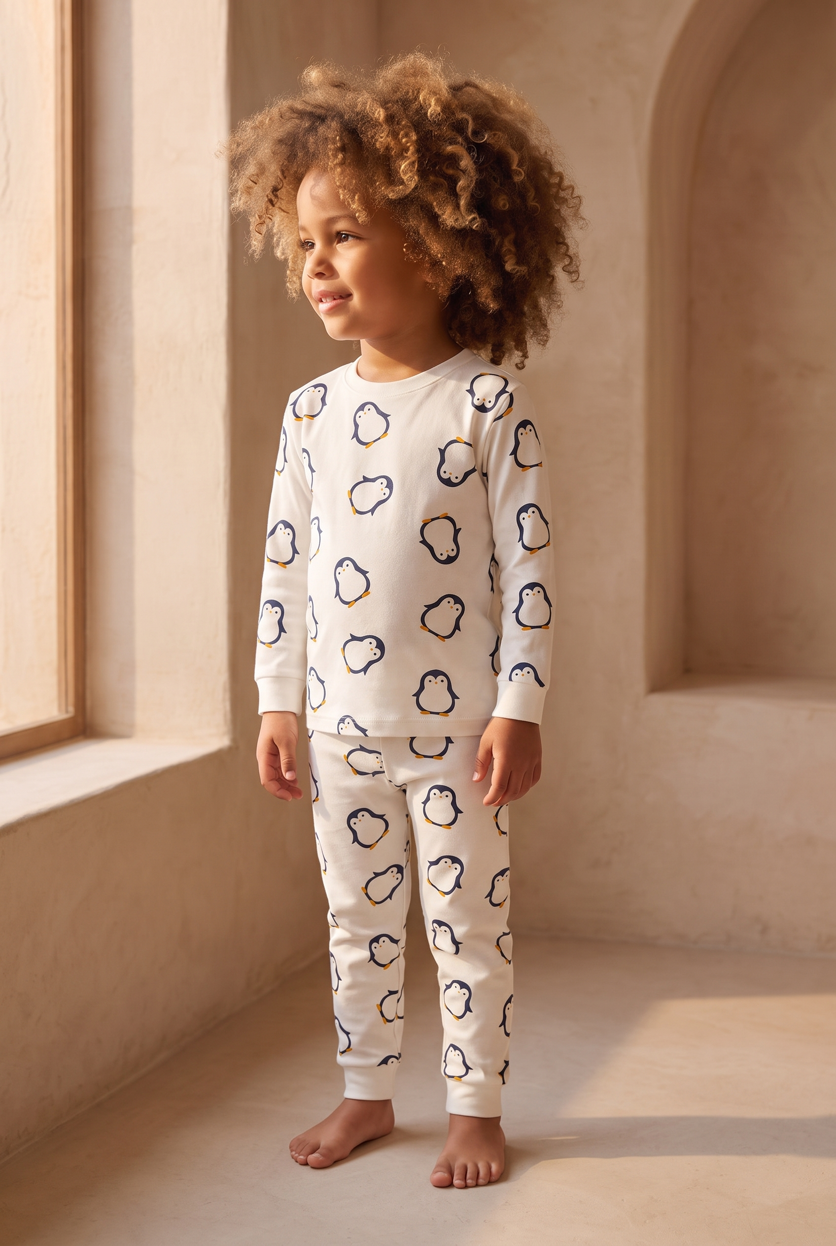 Çocuk Penguen Baskılı Pijama Takımı