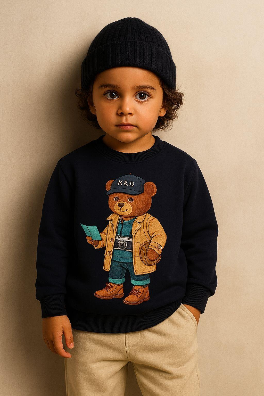 Çocuk Şapkalı Teddy Desenli Eşofman Takımı