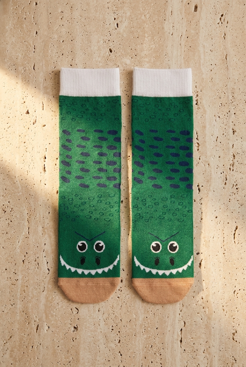 Children's Cute Dinosaur Patterned Socks Navy Blue Green