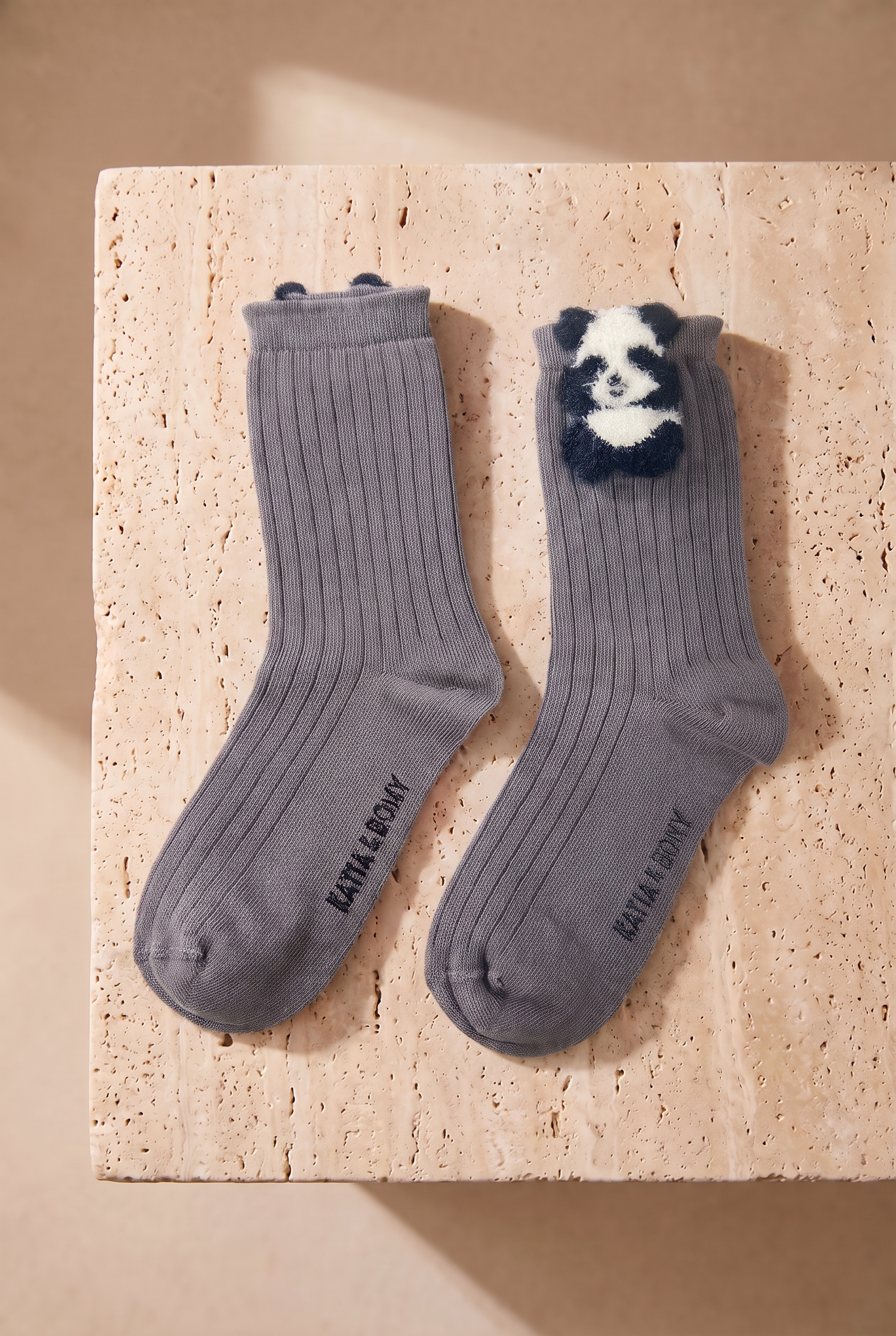 Çocuk Sevimli Panda Desenli Pamuklu Soket Çorap Koyu Gri