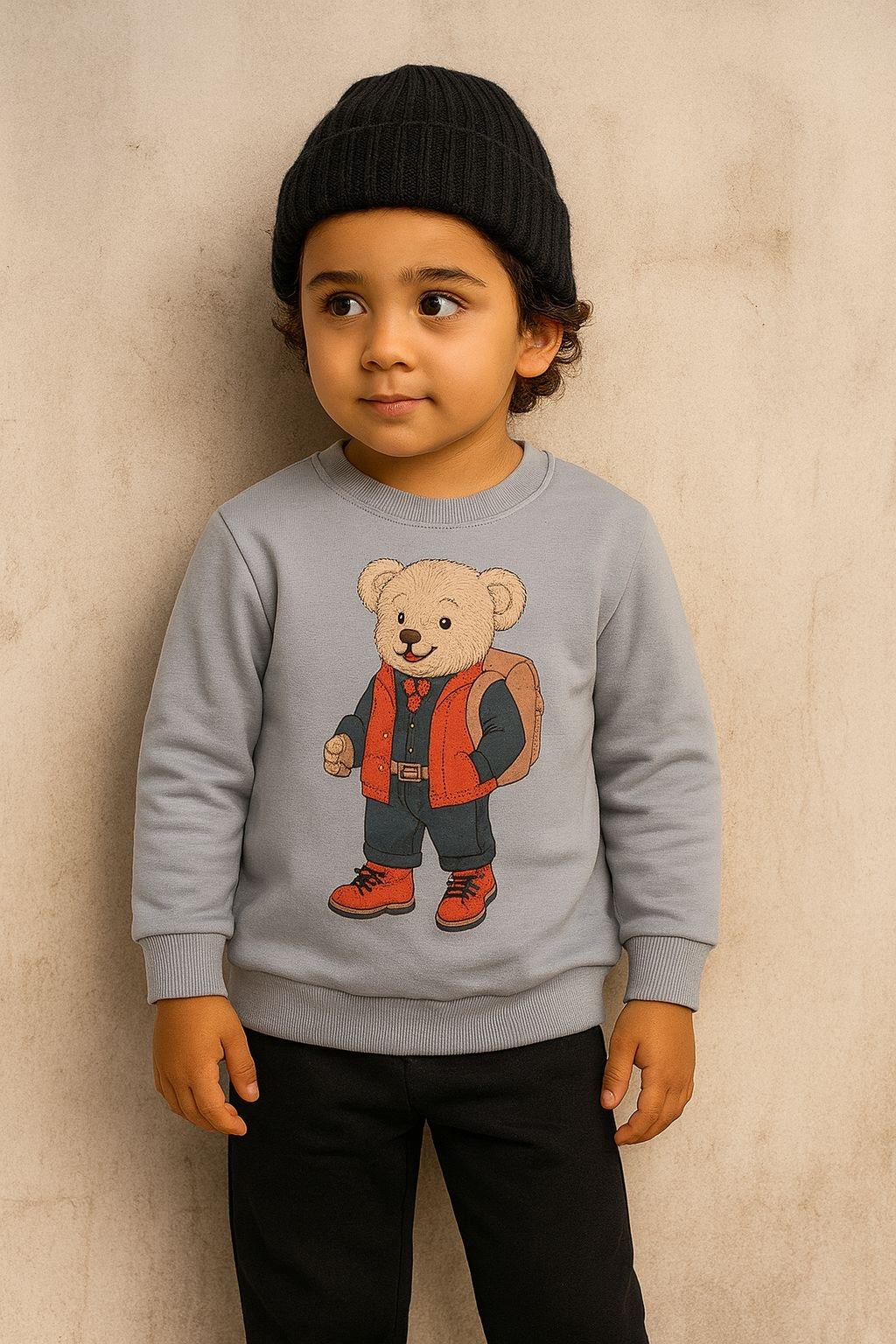 Çocuk Teddy Baskılı Eşofman Takımı Gri