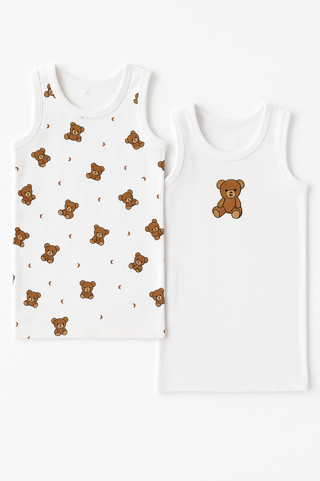 Çocuk Teddy Desenli 2'li Paket Atlet Beyaz/Lacivert