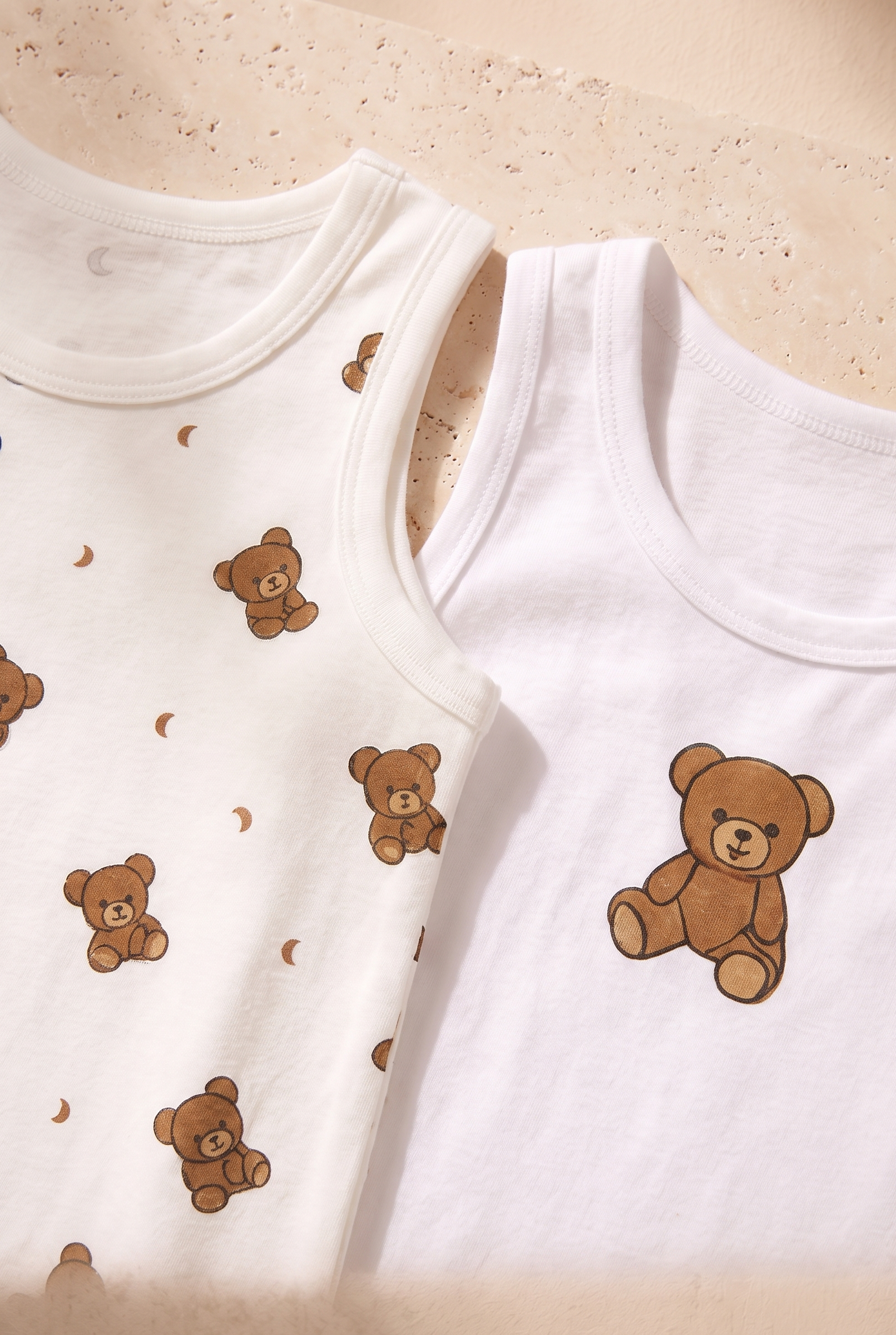 Çocuk Teddy Desenli 2'li Paket Atlet Beyaz/Lacivert