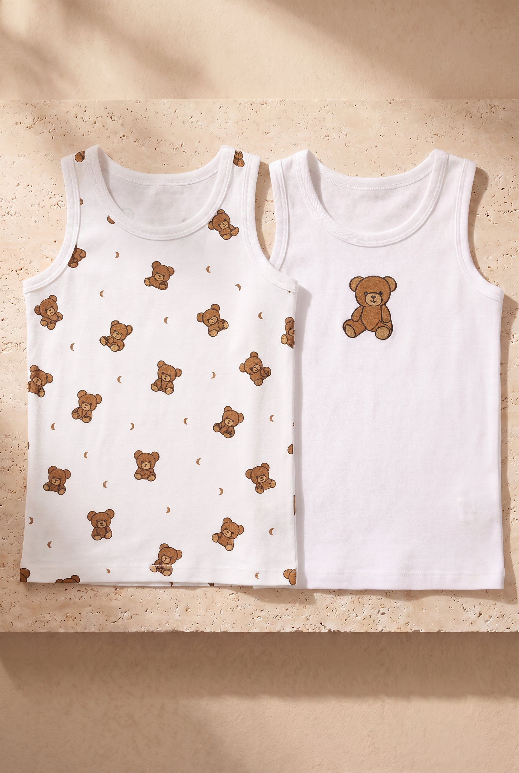 Çocuk Teddy Desenli 2'li Paket Atlet Beyaz/Lacivert