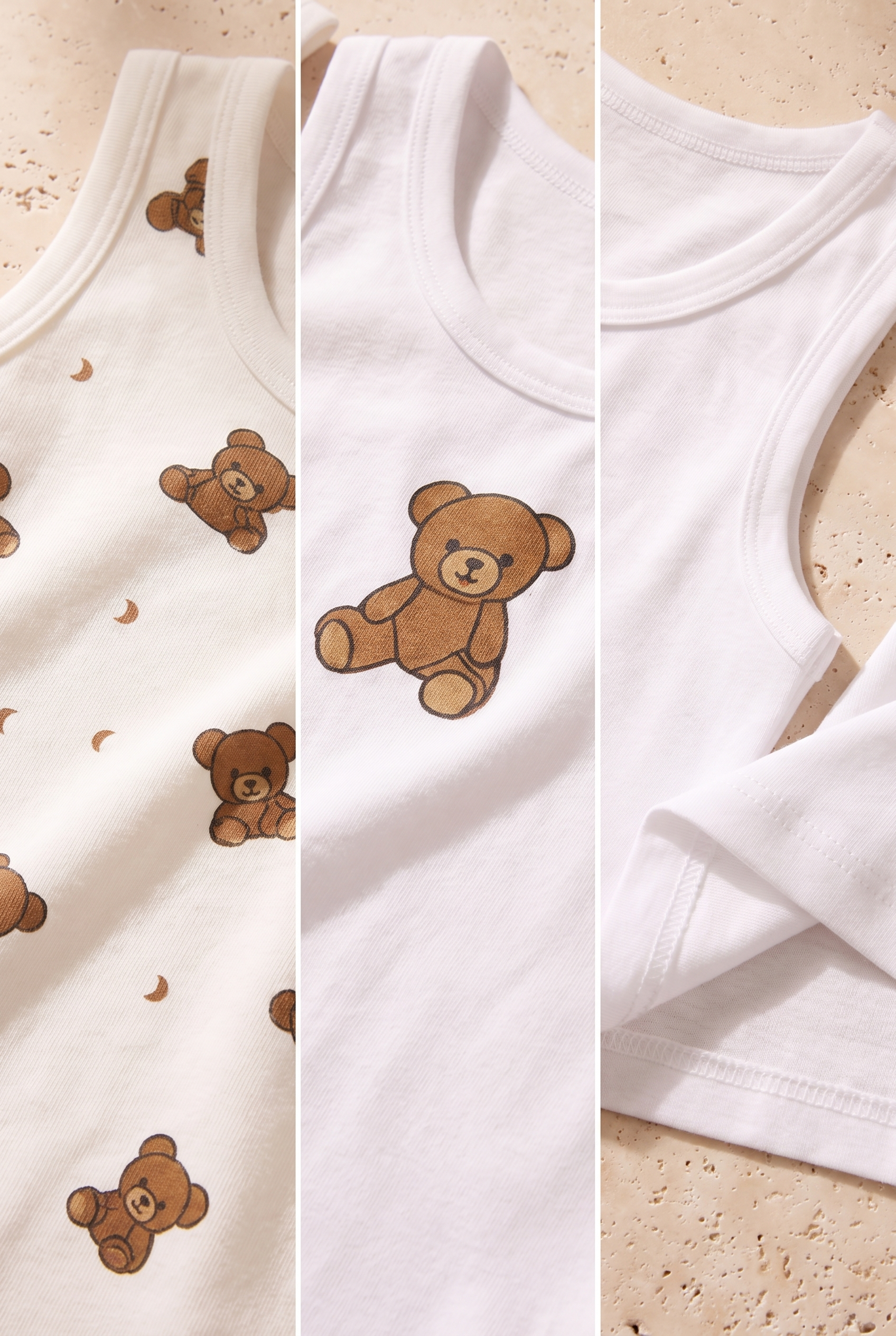 Çocuk Teddy Desenli 2'li Paket Atlet Beyaz/Lacivert