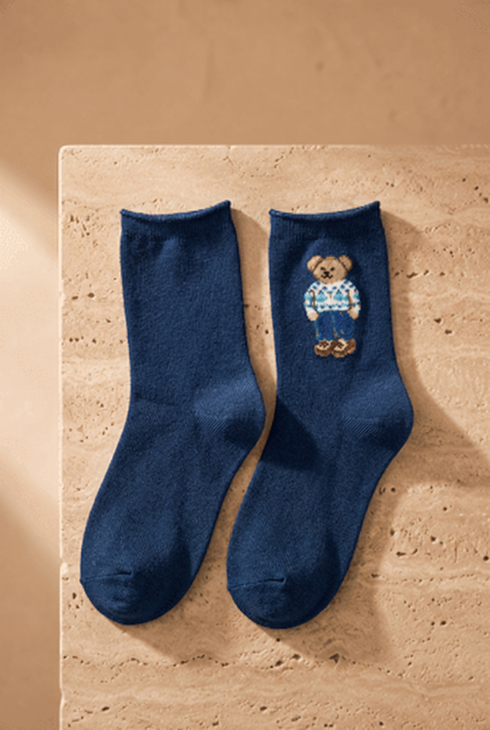 Çocuk Teddy Desenli Lastiksiz Modal Soket Çorap Mavi
