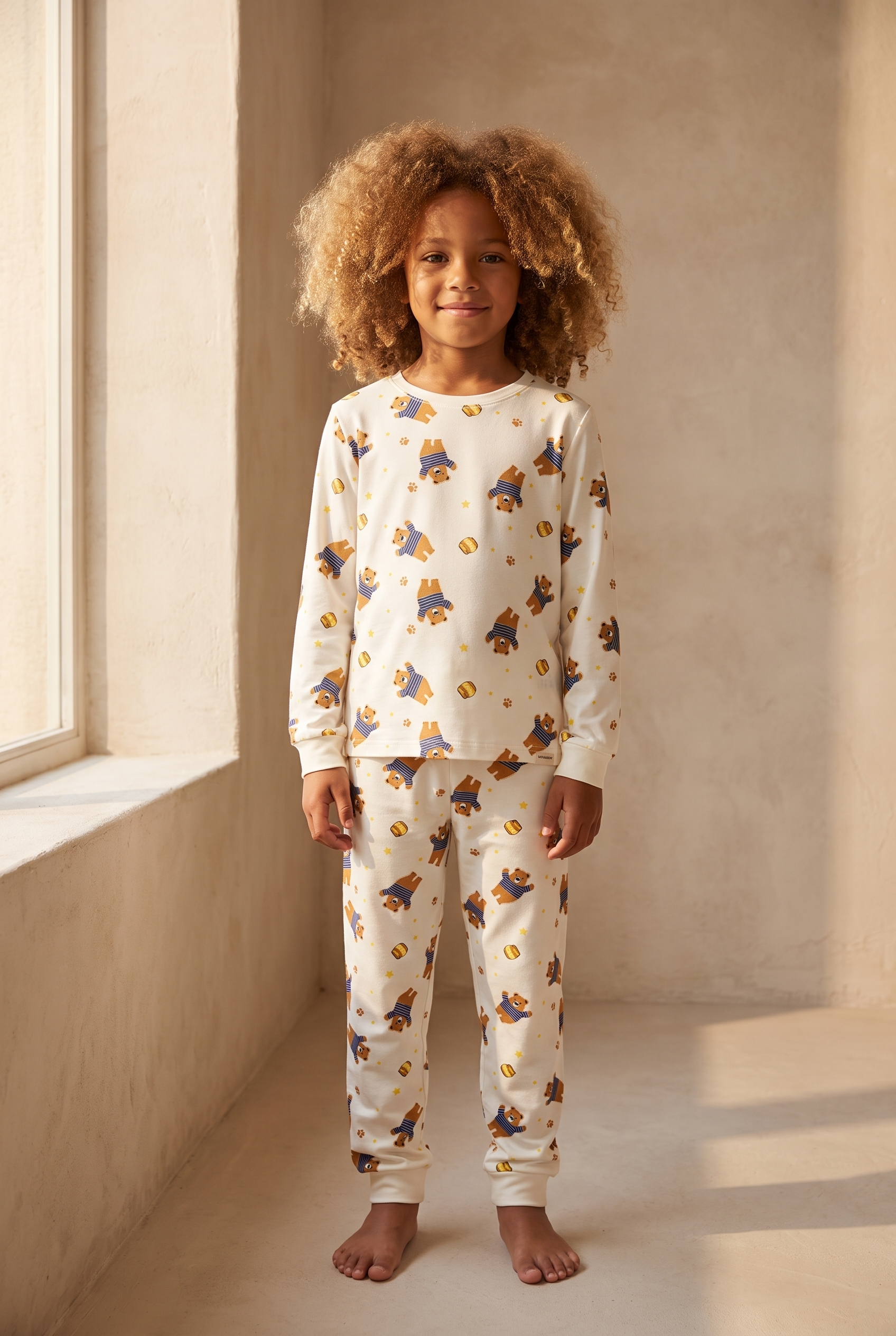 Çocuk Teddy Desenli Paketli Pijama Takımı Ekru
