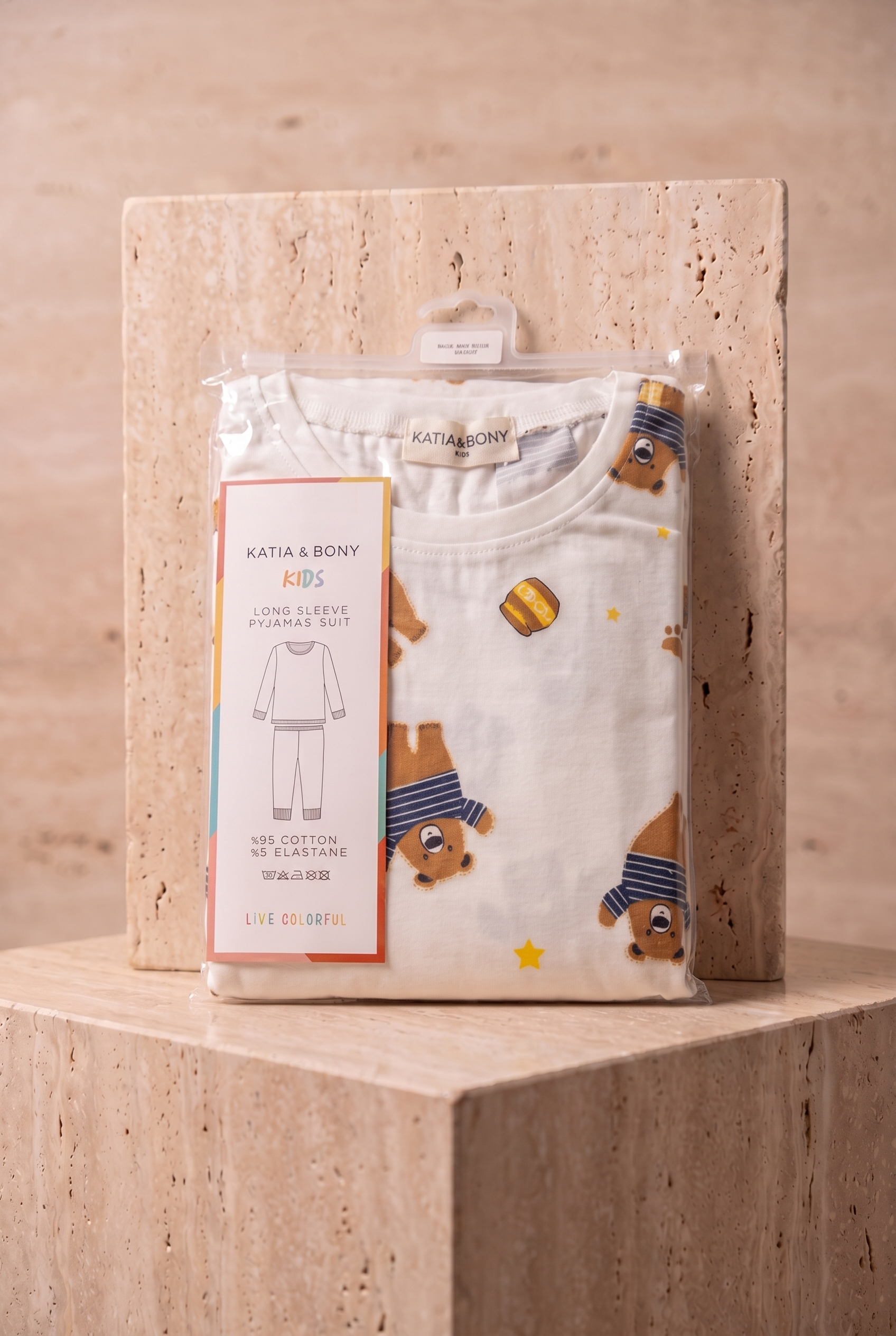 Çocuk Teddy Desenli Paketli Pijama Takımı Ekru