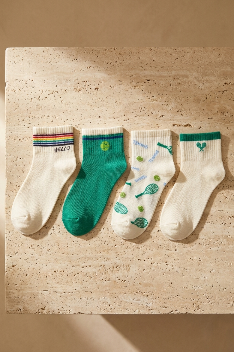 Çocuk Tenis Desenli 4'lü Paket Soket Çorap