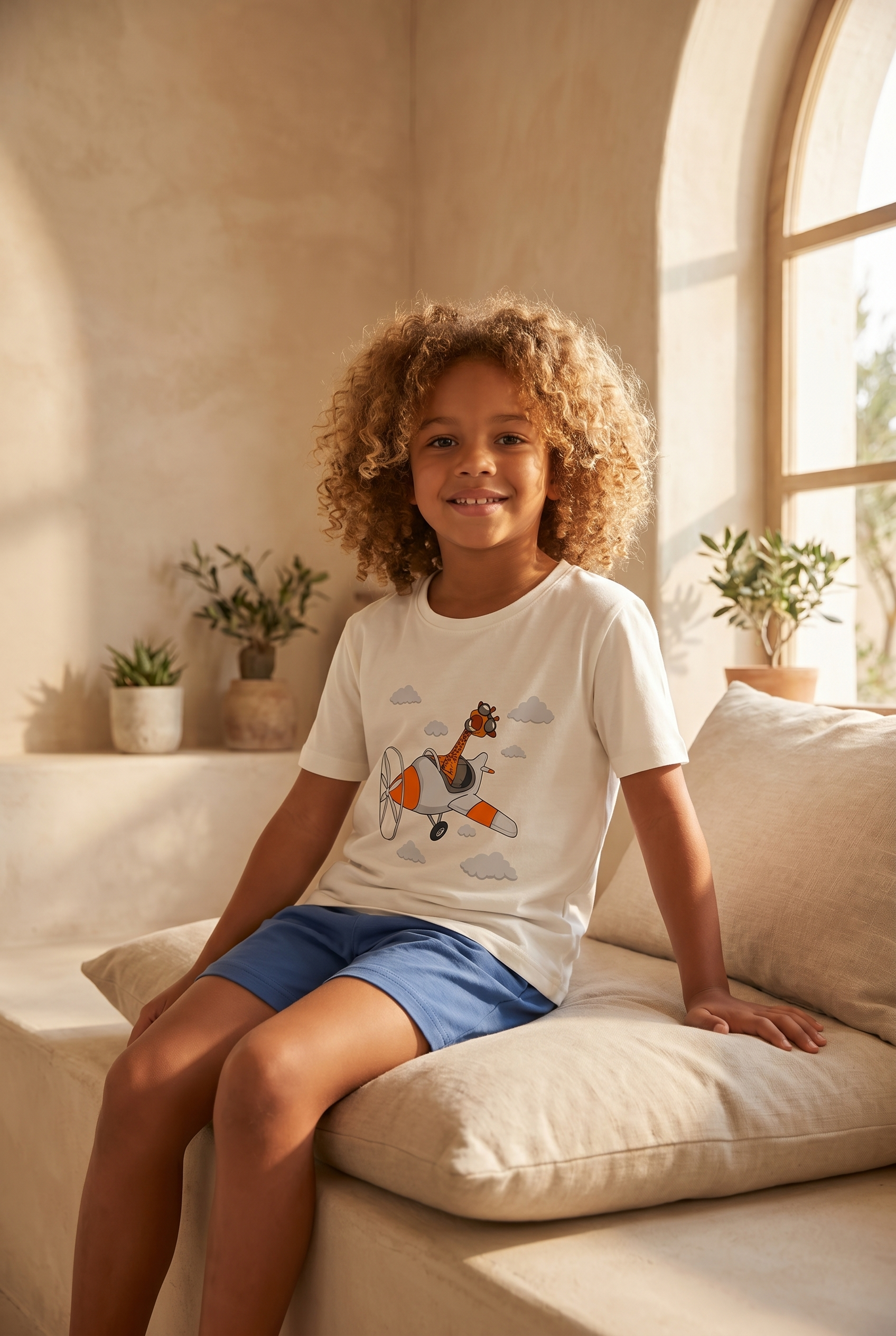 Çocuk Zürafa Desenli Şortlu Pijama Takımı