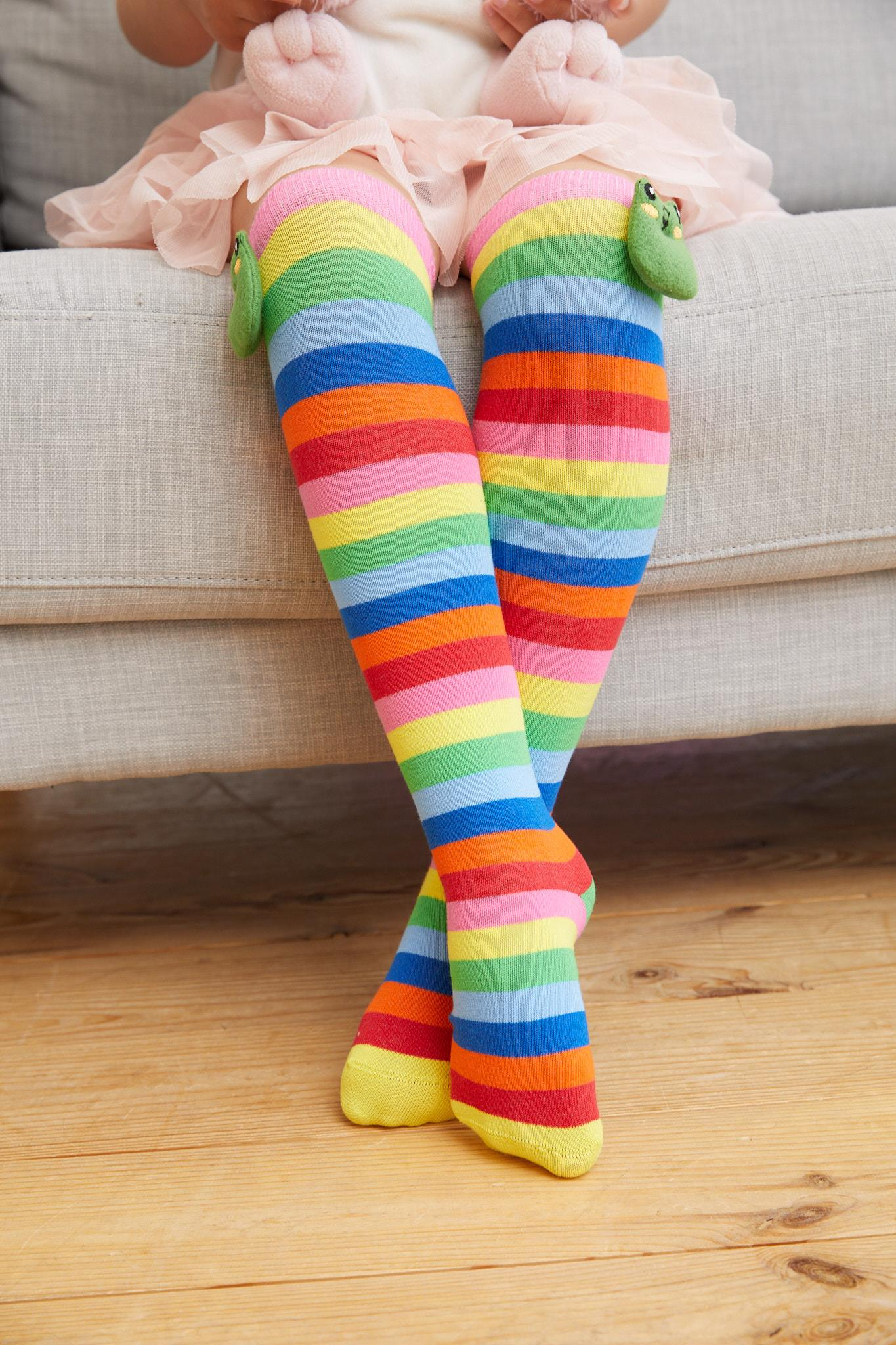 Colored Frog Kız Çocuk Dizaltı Çorap Desenli