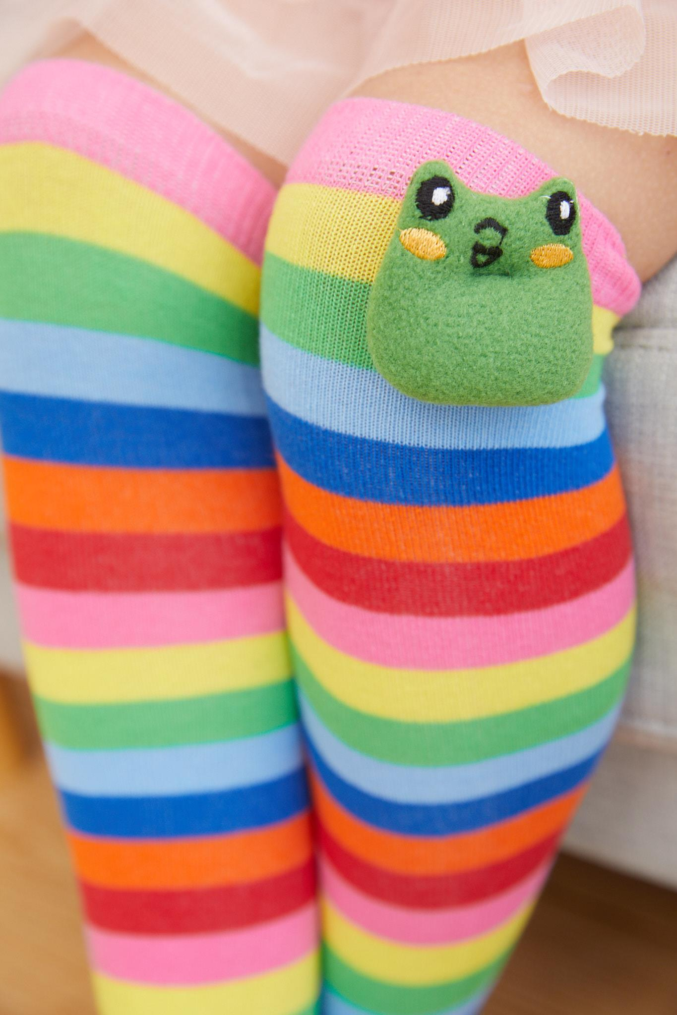 Colored Frog Kız Çocuk Dizaltı Çorap Desenli