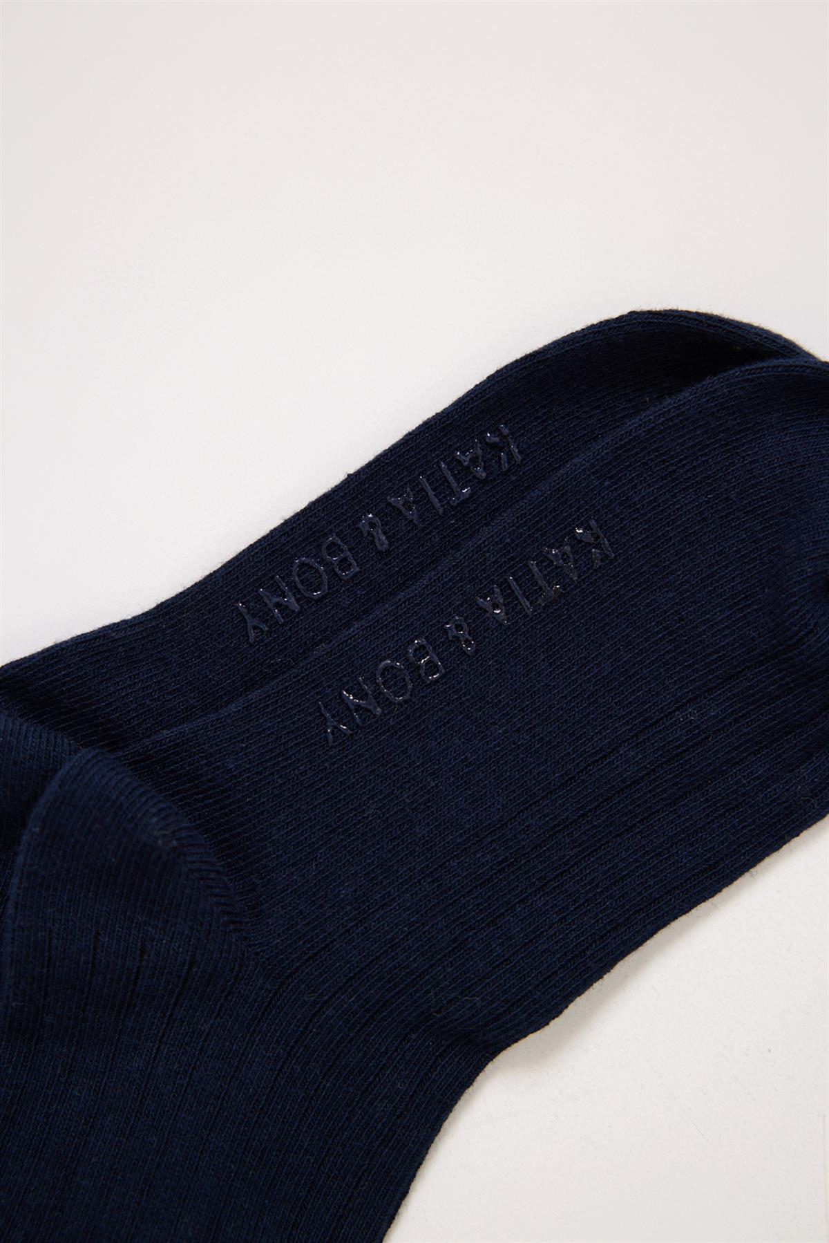 Dantel Fiyonk Detaylı  Dizaltı Çocuk Basic Çorap Lacivert